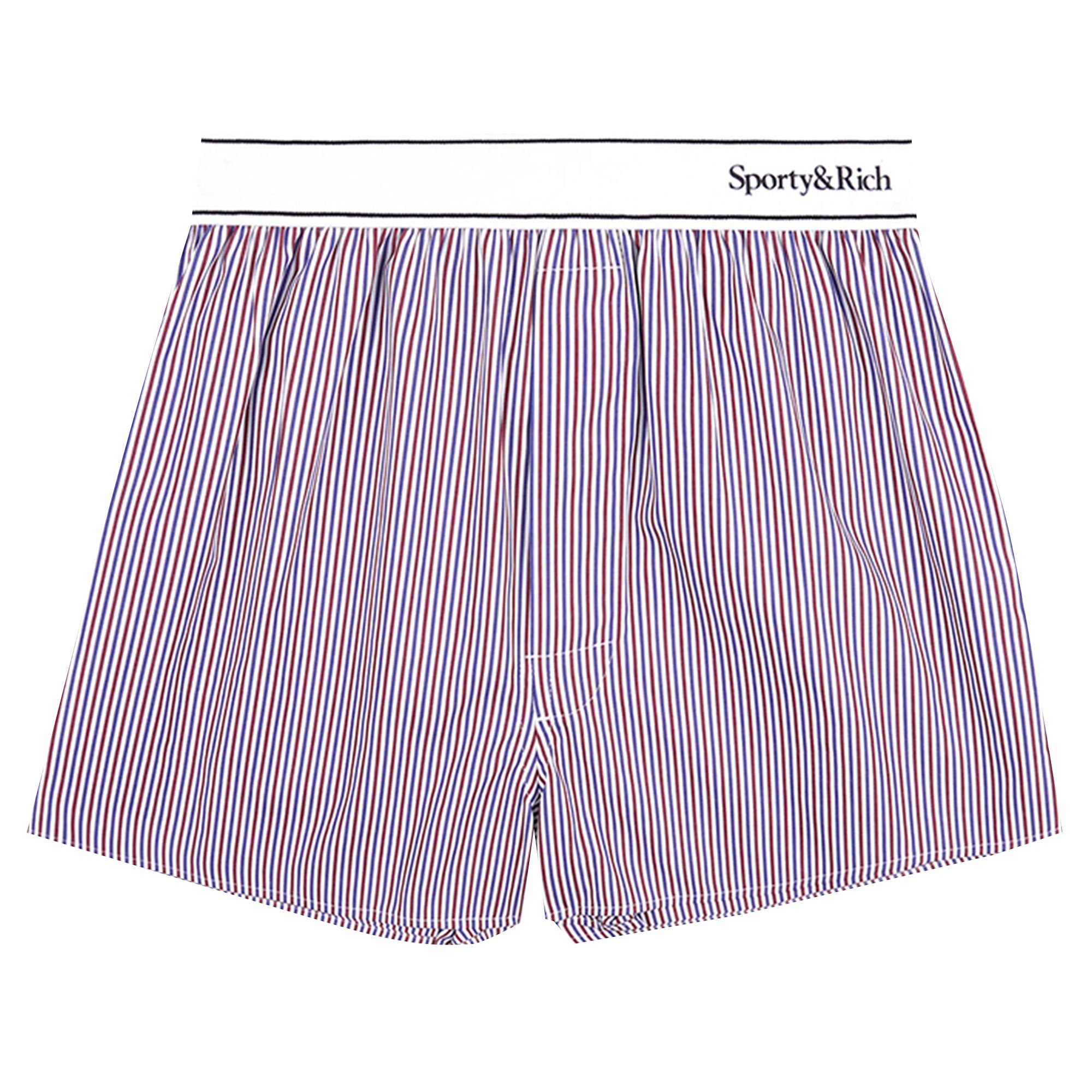 Sporty & Rich Serif Logo Boxer Shorts 'White/Red/Navy Stripe' | Women's Size XS
