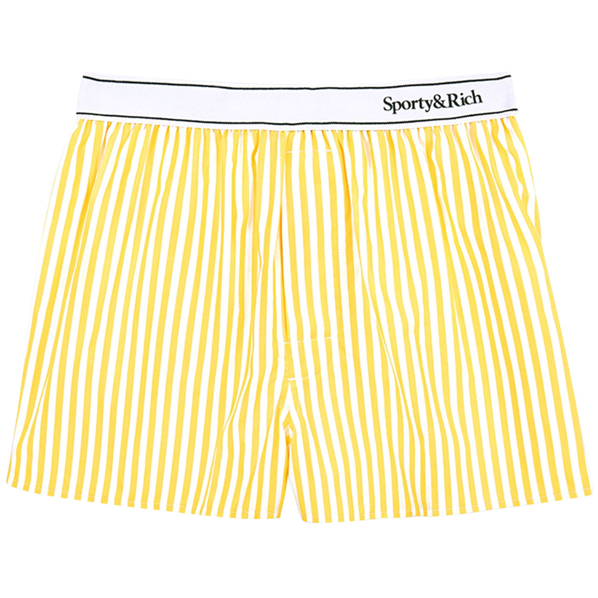 Sporty & Rich Serif Logo Boxer Shorts 'White/Yellow' | Women's Size M
