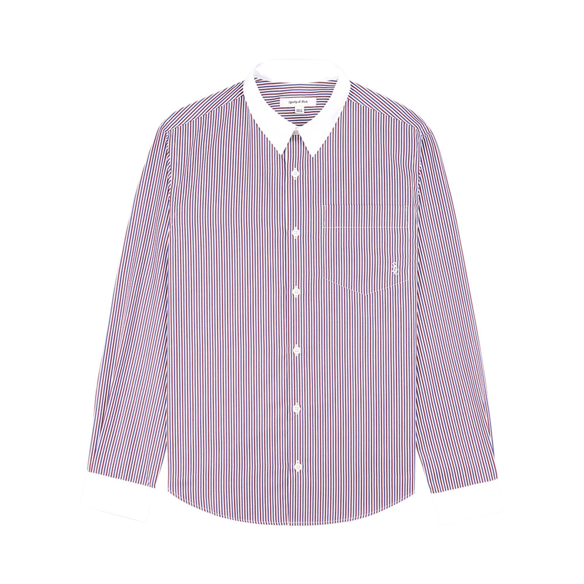 Pre-owned Sporty And Rich Sporty & Rich Src Embroidered Button Down Shirt 'white/red/navy Stripe'