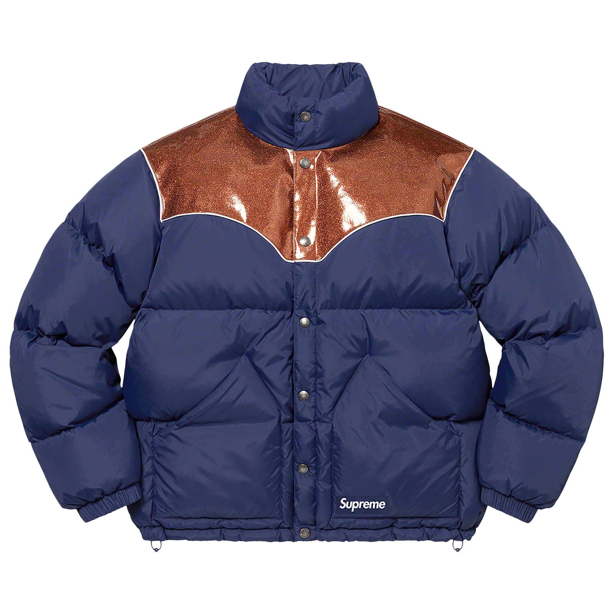 Supreme Glitter Yoke Down Puffer Jacket 'Navy' | Blue | Men's Size M