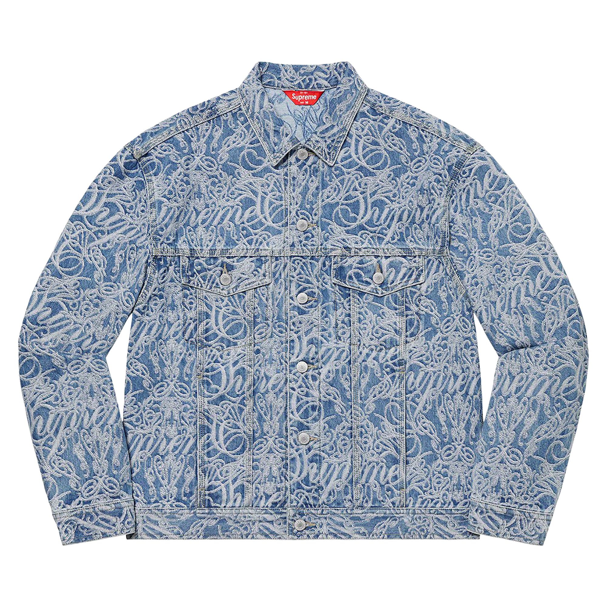 Pre-owned Supreme Script Jacquard Denim Trucker Jacket 