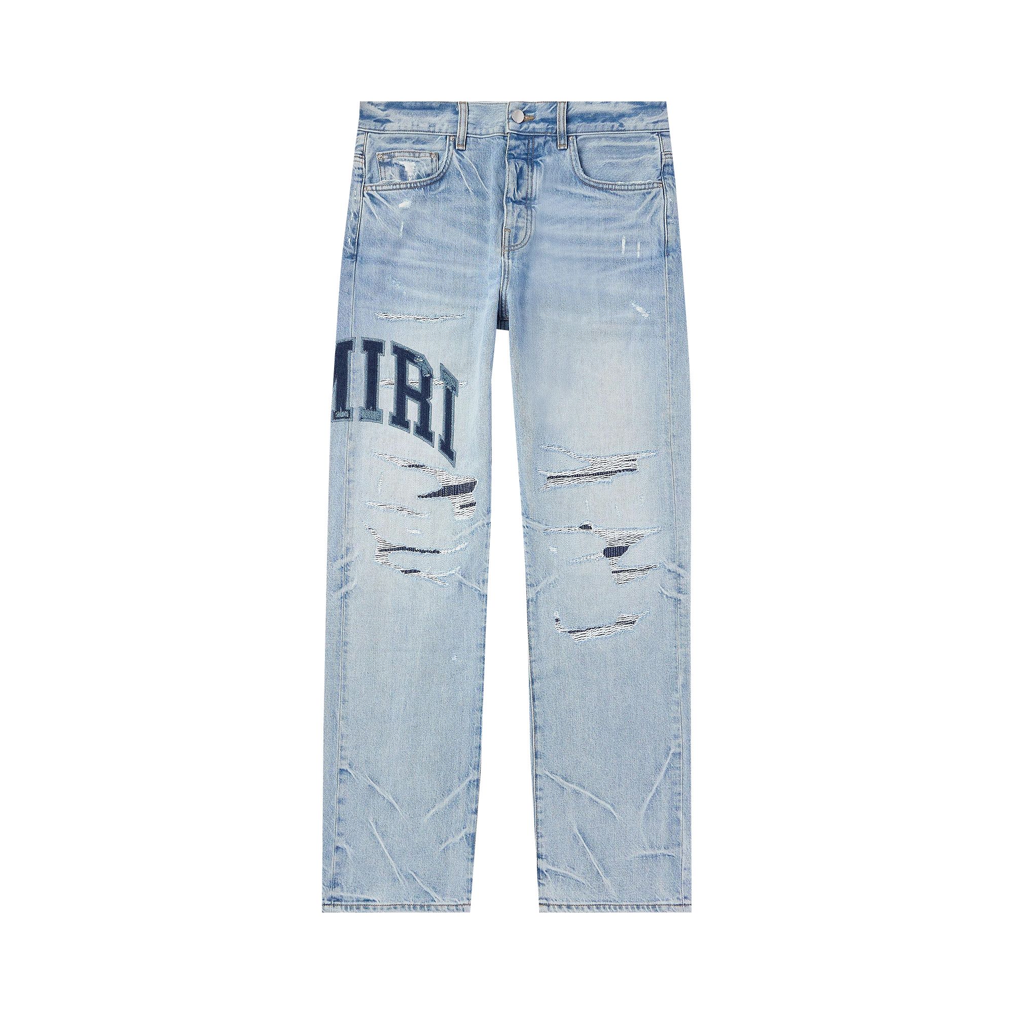 Pre-owned Amiri Varsity Logo Repair Straight Jean 'perfect Indigo' | Blue | Men's Size 31