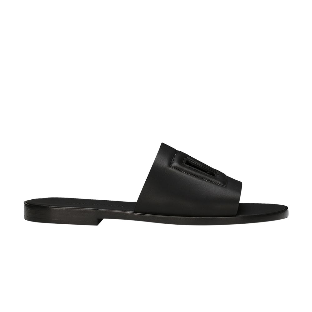 Pre-owned Dolce & Gabbana Leather Slides 'dg Cutout - Black' | Men's Size 42