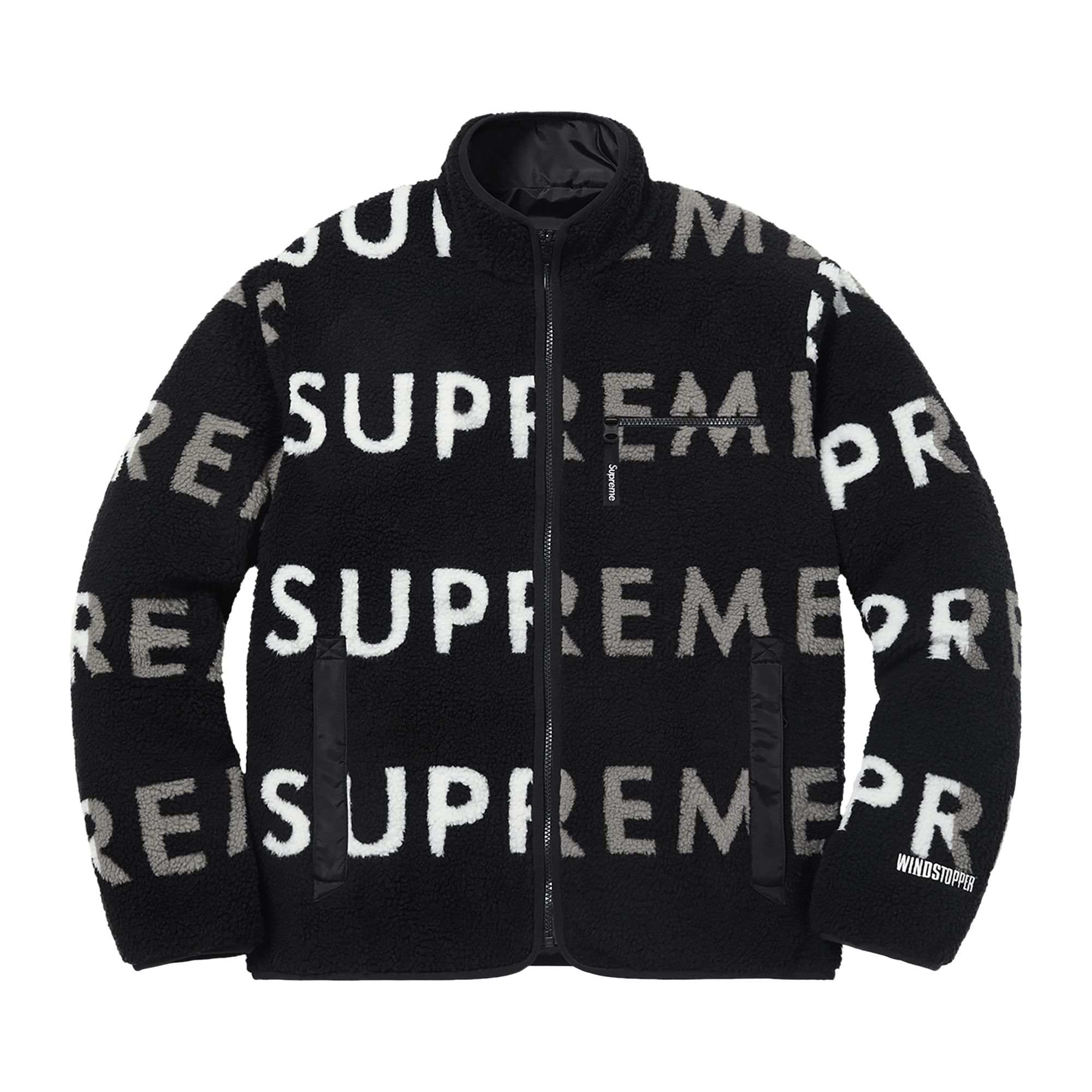 Supreme Reversible Logo Fleece Jacket 'Black' | Men's Size M