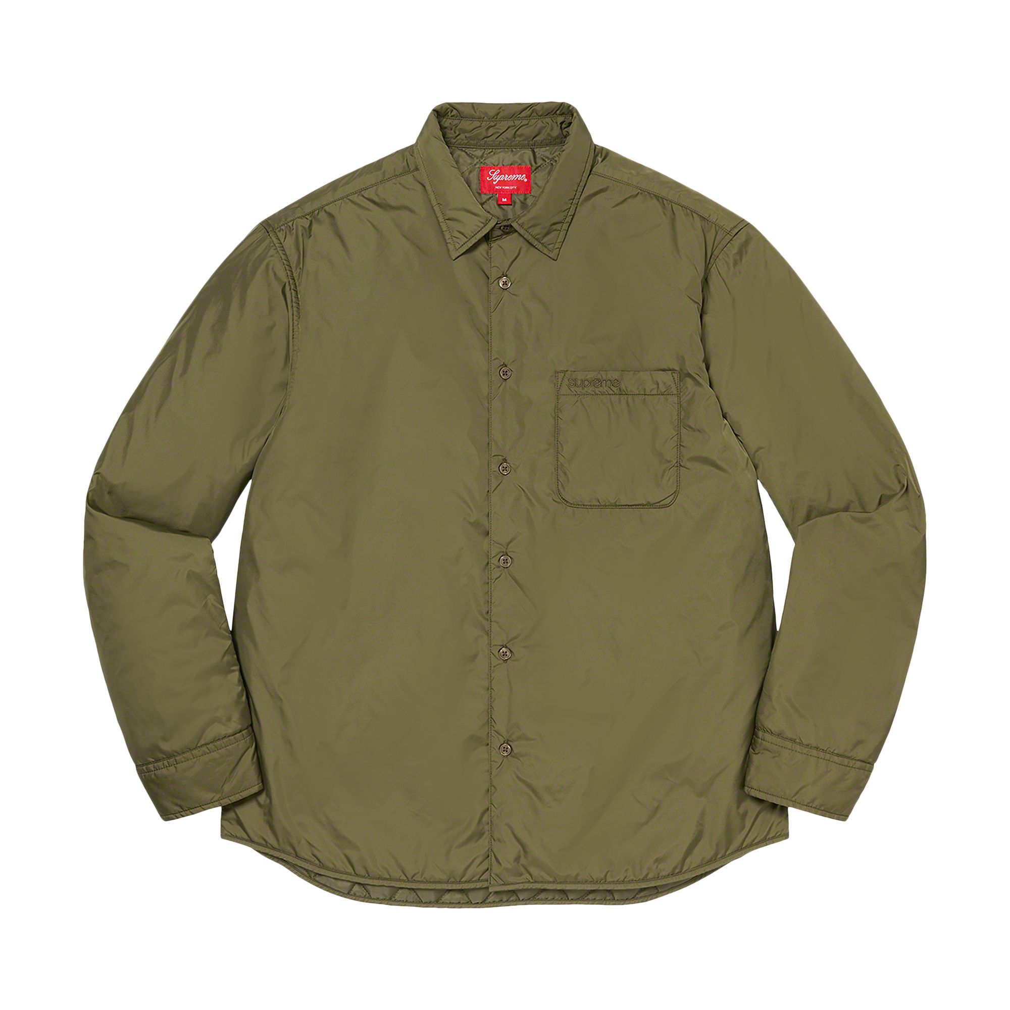Pre-owned Supreme Nylon Filled Shirt 'olive' | Green | Men's Size L