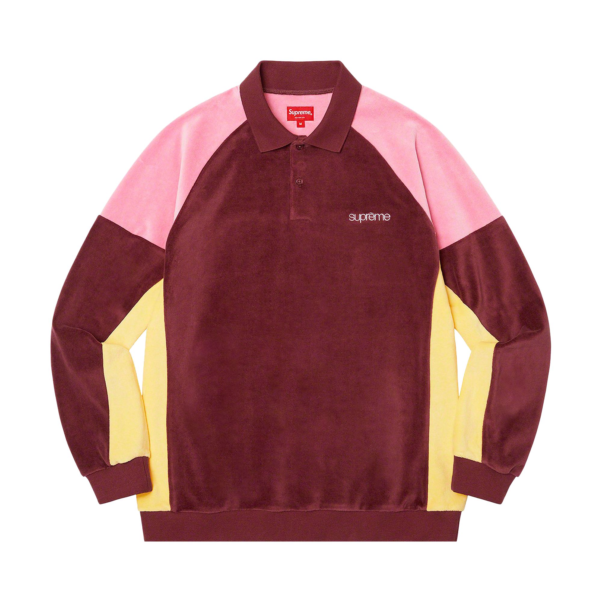 Pre-owned Supreme Paneled Velour Long-sleeve Polo 'cardinal' | Red | Men's Size Xl