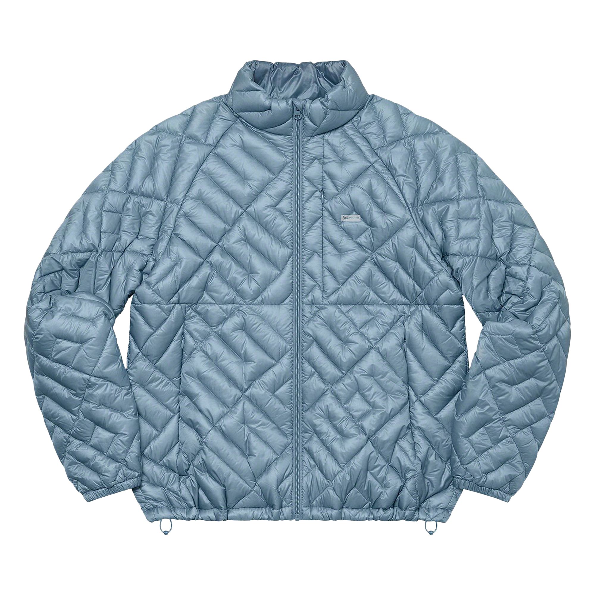 Pre-owned Supreme Spellout Quilted Lightweight Down Jacket 'slate' In Blue