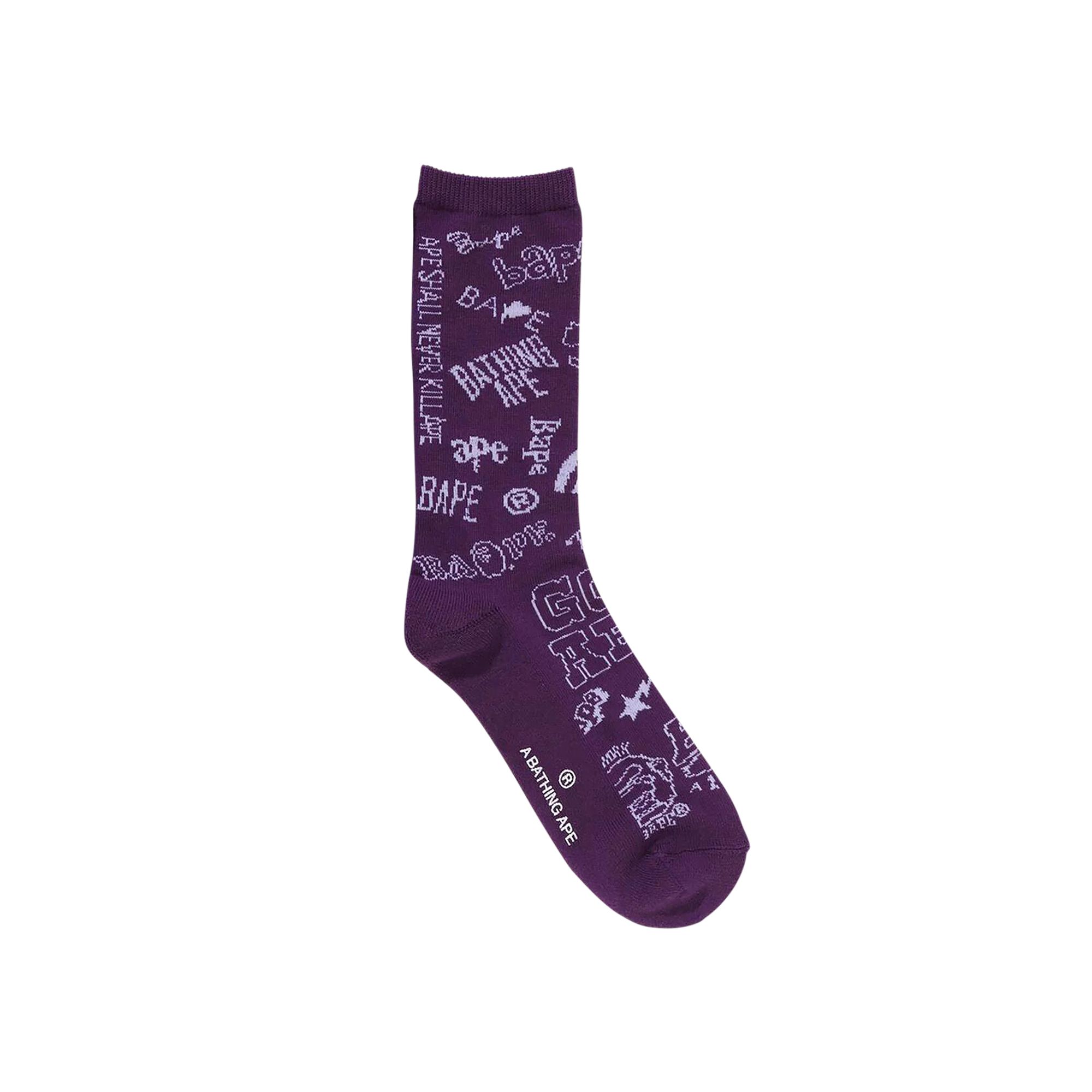 Pre-owned Bape Graffiti Pattern Socks 'purple' | Men's Size L