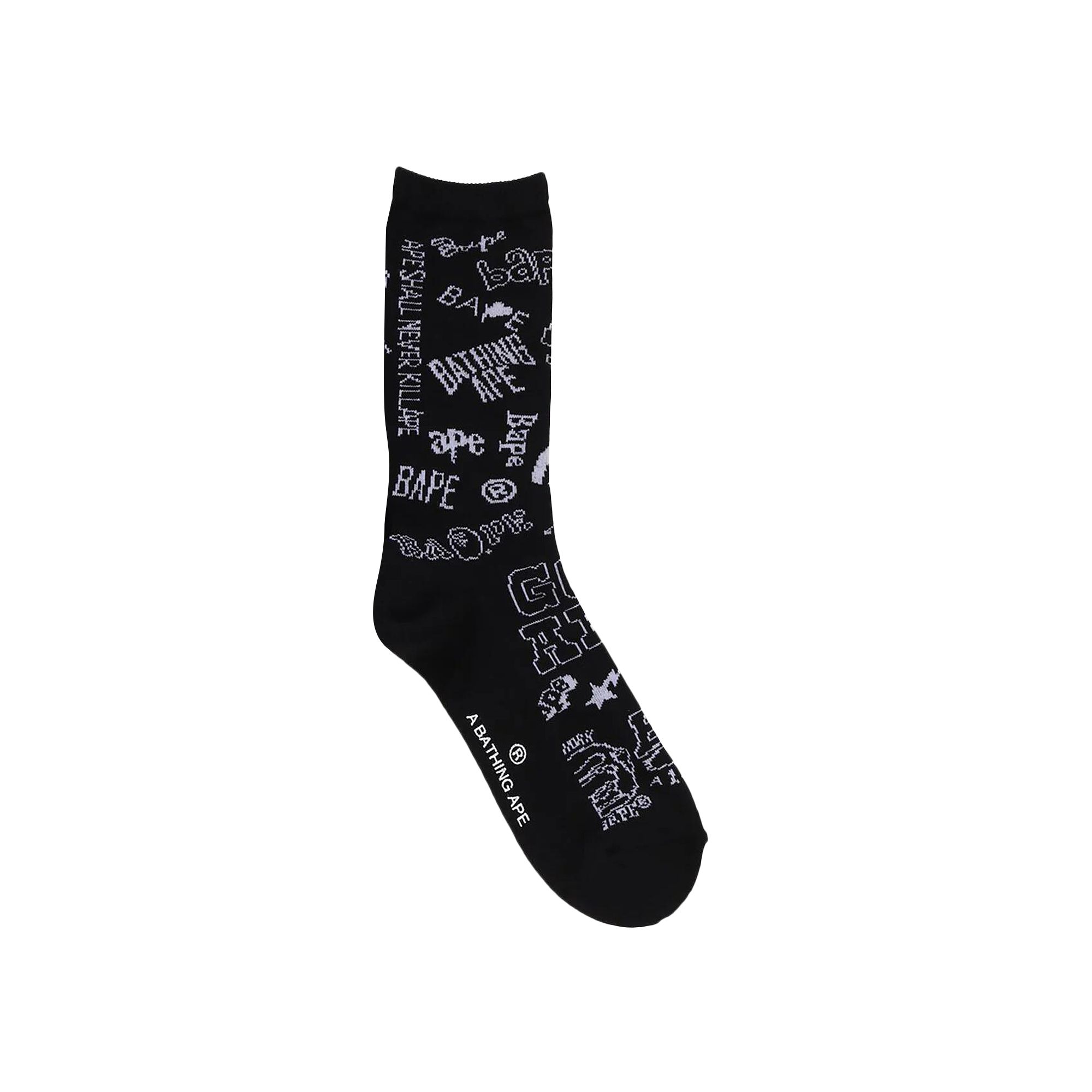Pre-owned Bape Graffiti Pattern Socks 'black' | Men's Size L