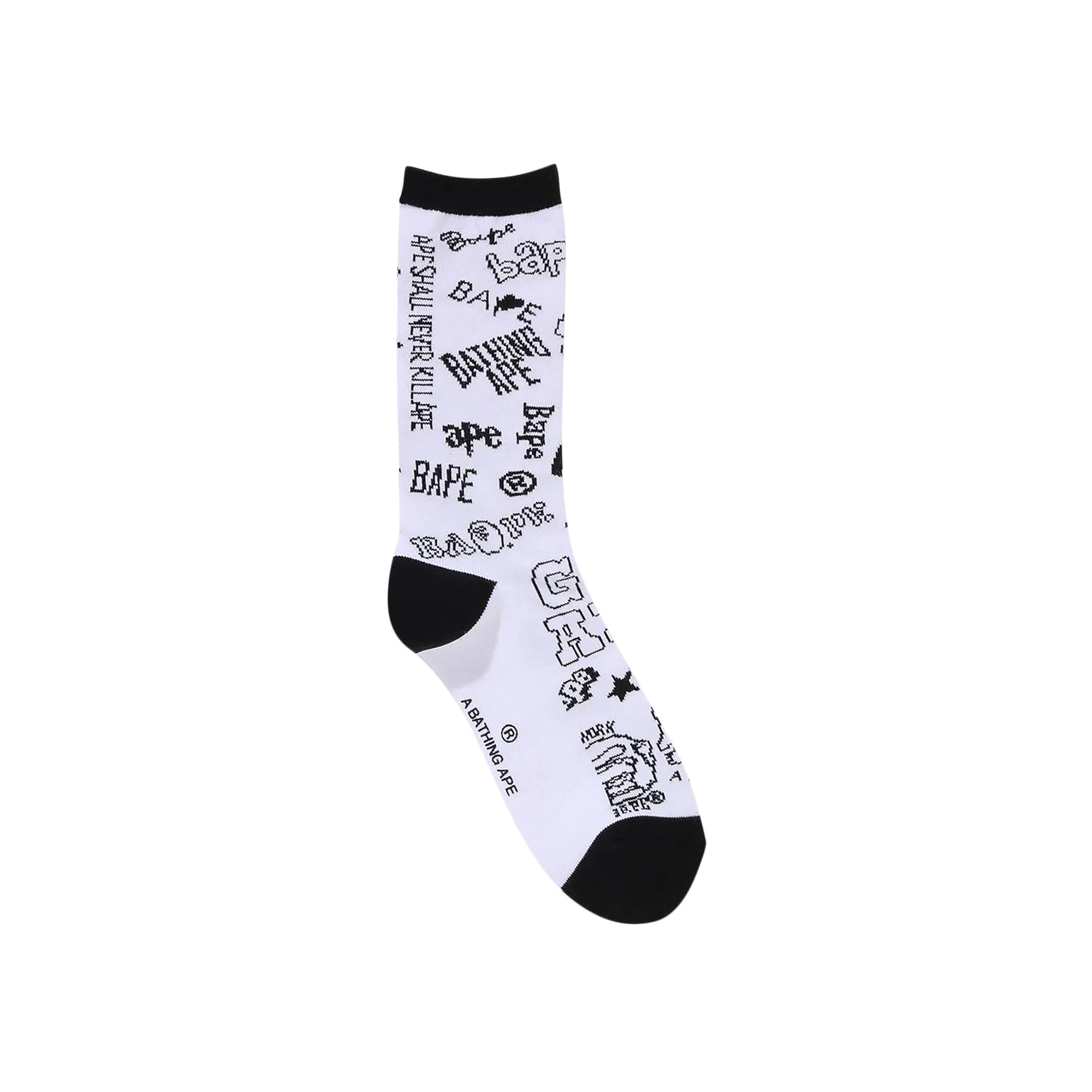 Pre-owned Bape Graffiti Pattern Socks 'white' | Men's Size M