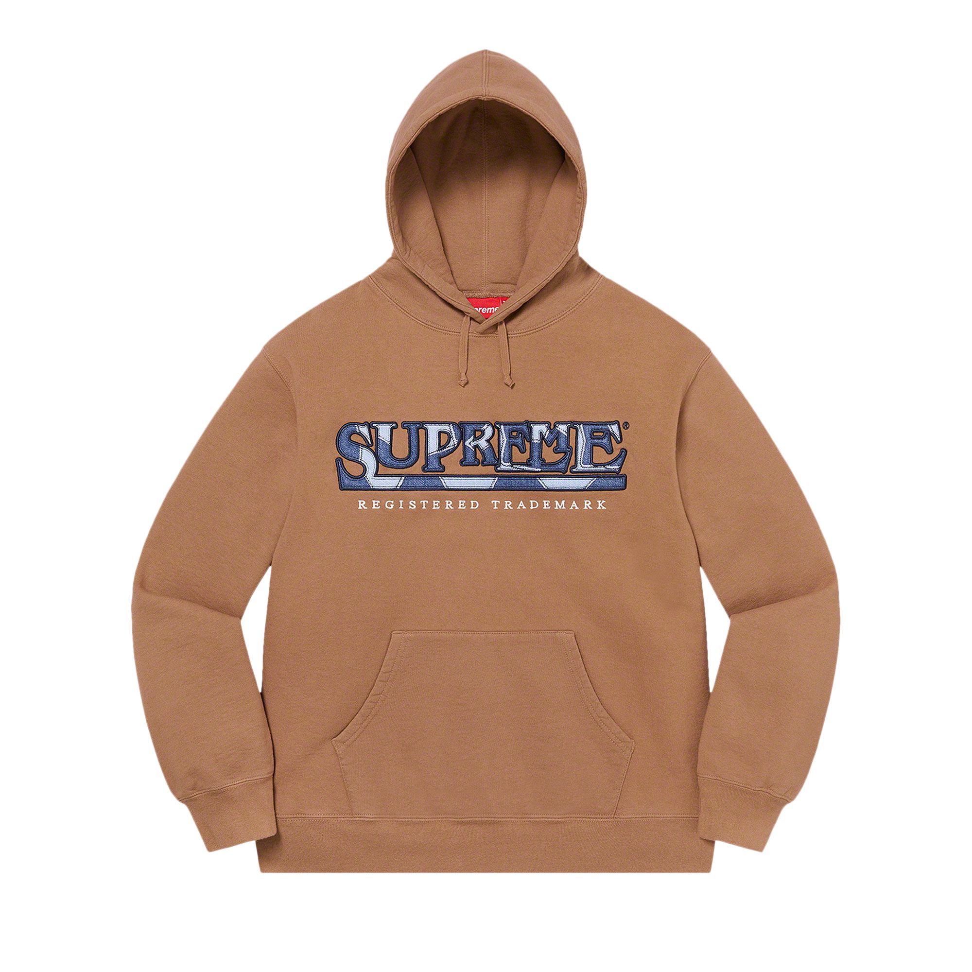 Pre-owned Supreme Denim Logo Hooded Sweatshirt 'brown' | Men's Size L
