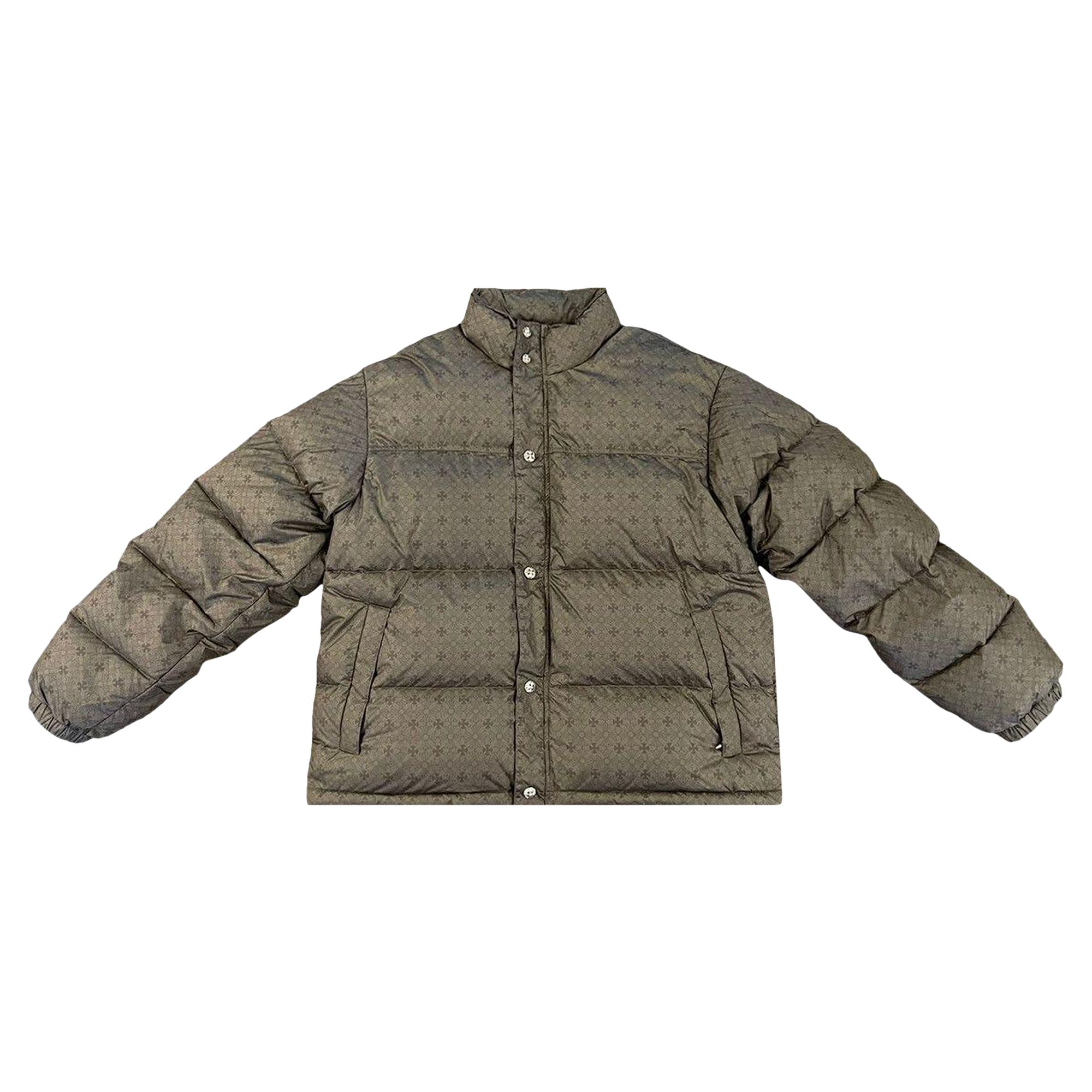 Pre-owned Chrome Hearts Monogram Print Puffer Jacket 'olive' In Black