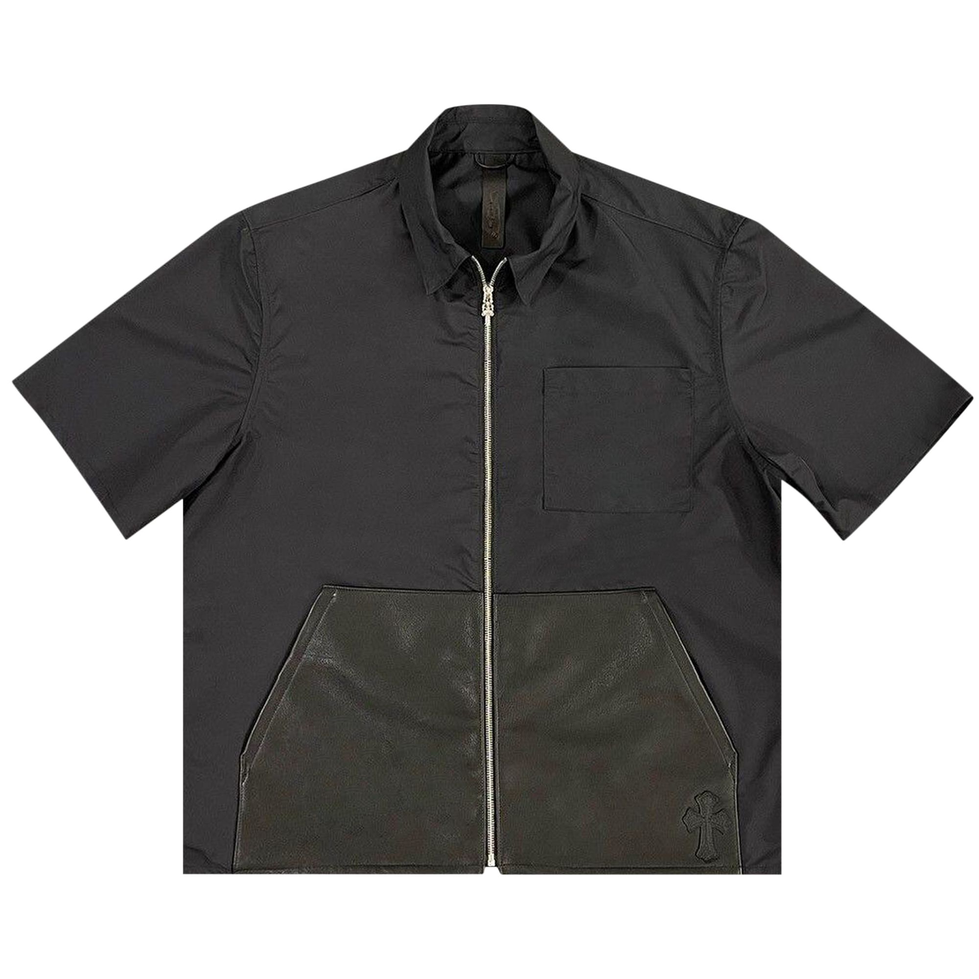 Pre-owned Chrome Hearts Nylon Zip Up Collar Shirt With Leather Pockets 'black' | Men's Size L