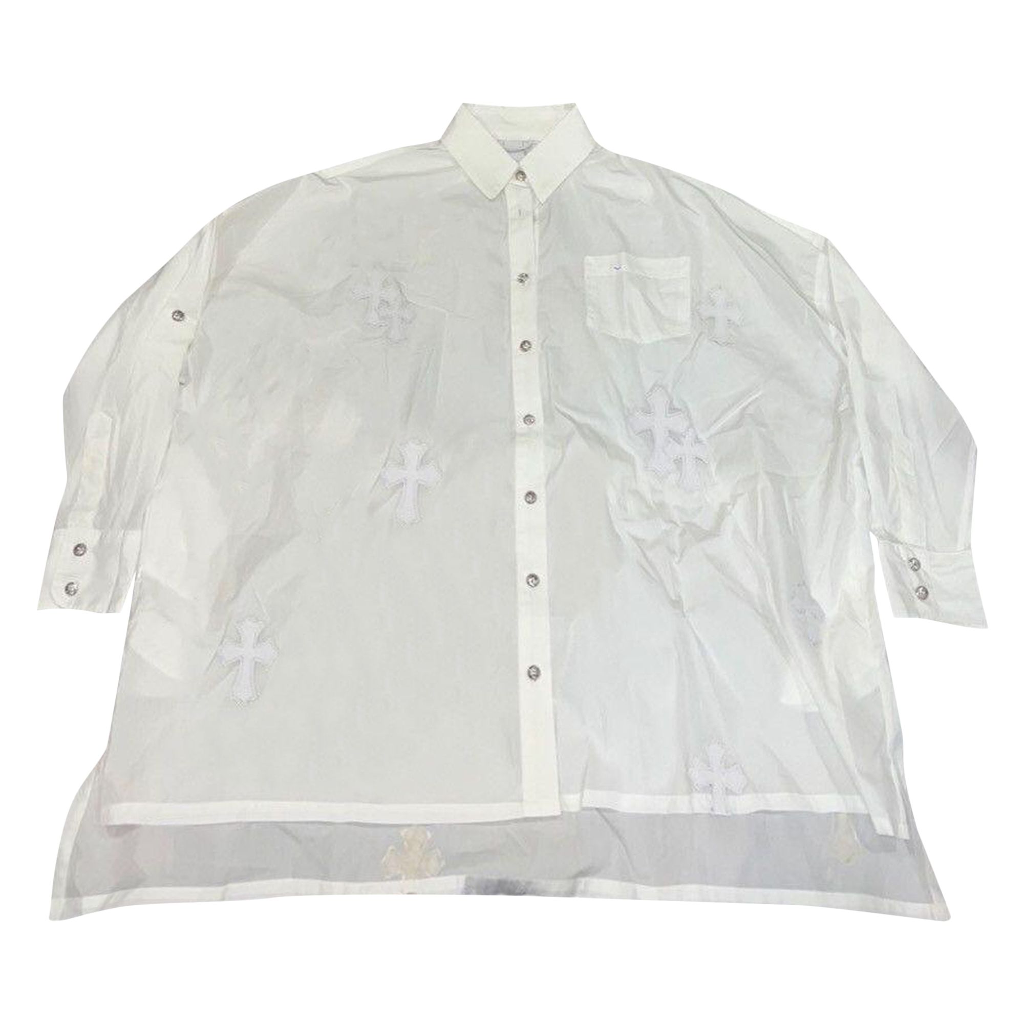 Pre-owned Chrome Hearts Leather Cross Patch Button Up Shirt 'white' | Men's Size S