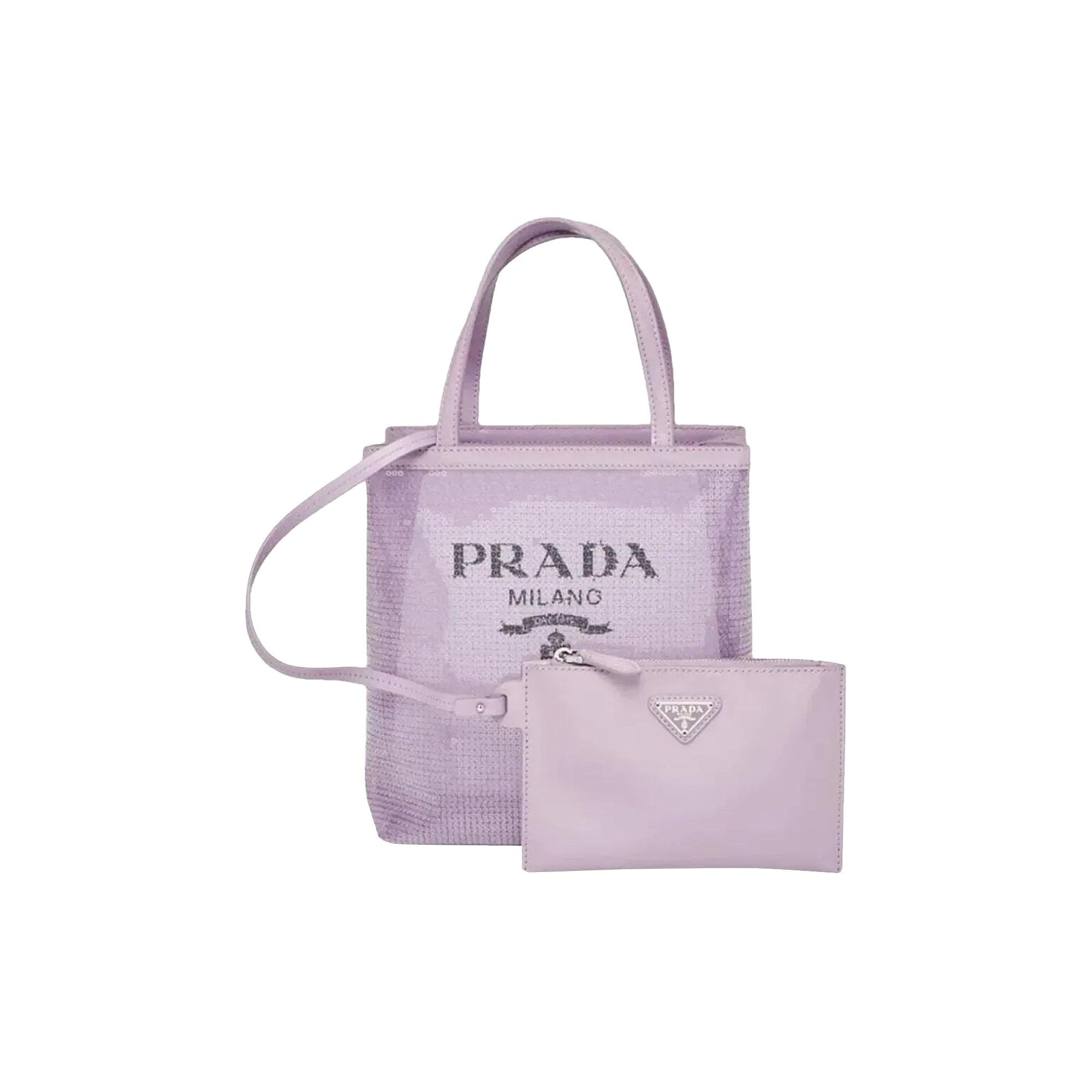 Pre-owned Prada Logo Mesh Tote Bag All Over Sequins With Leather Pouch 'purple'
