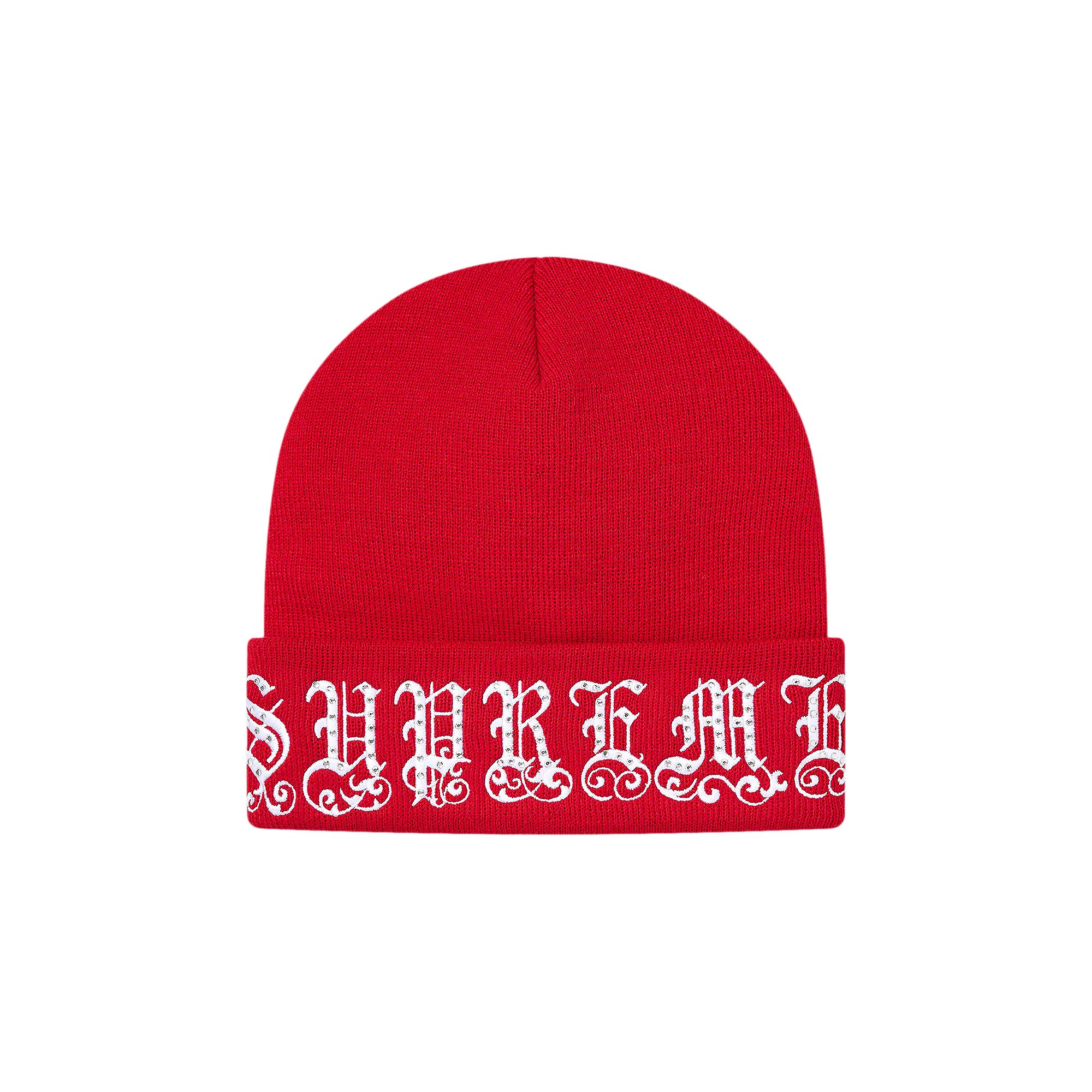 Pre-owned Supreme Old English Rhinestone Beanie 'red' | Men's Size Onesize