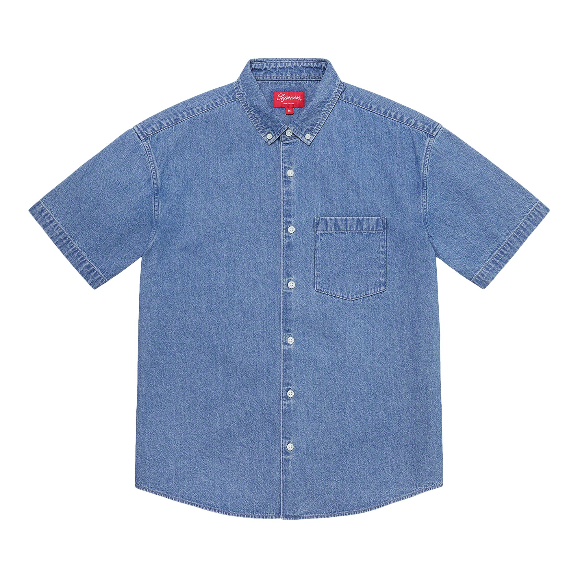 Pre-owned Supreme Embossed Denim Short-sleeve Shirt 'blue' | Men's Size L