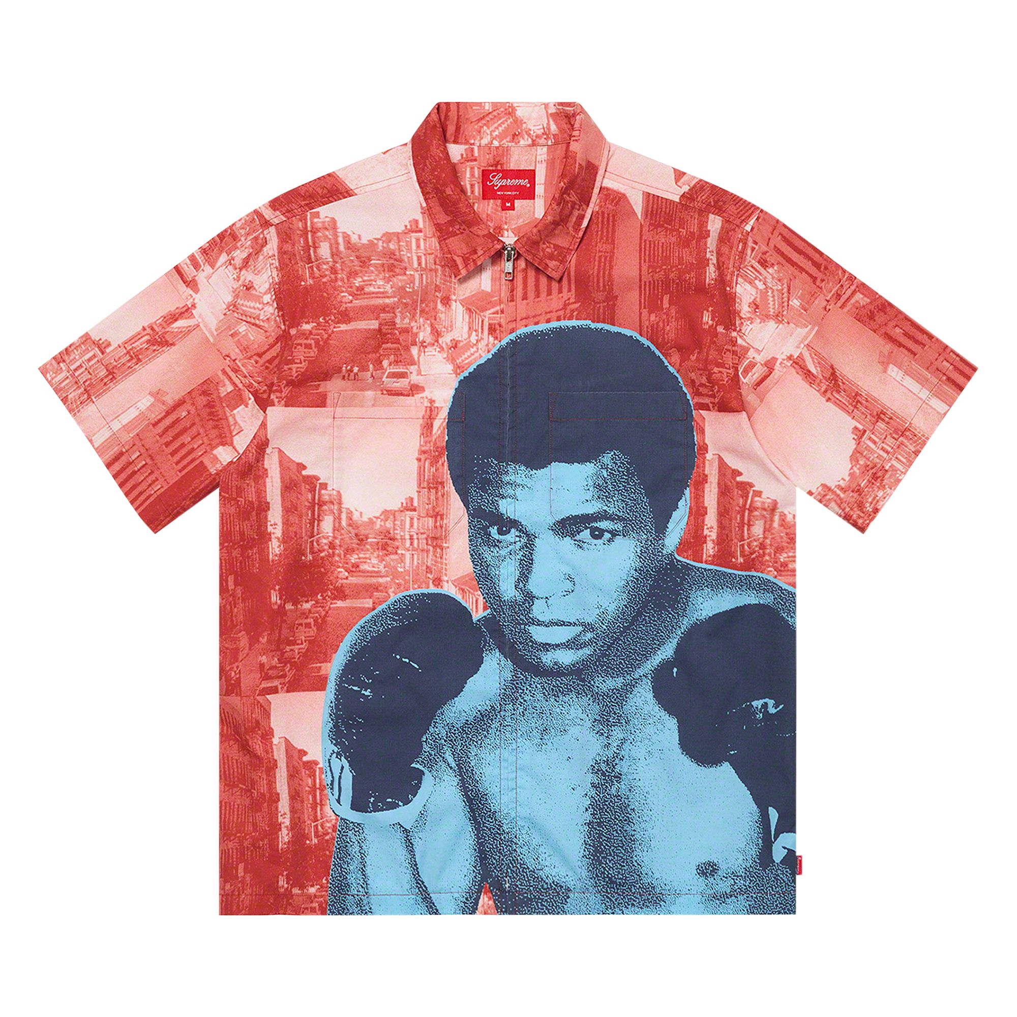 Pre-owned Supreme Muhammad Ali Zip Up Short-sleeve Shirt 'red' | Men's Size L