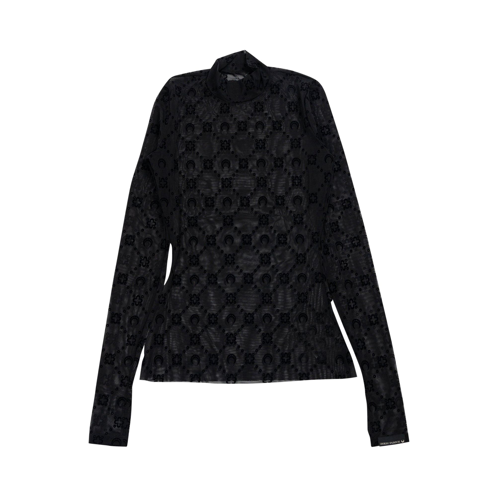 Marine Serre Moonogram Mesh Flock Hight Neck Top 'Black' | Women's Size S