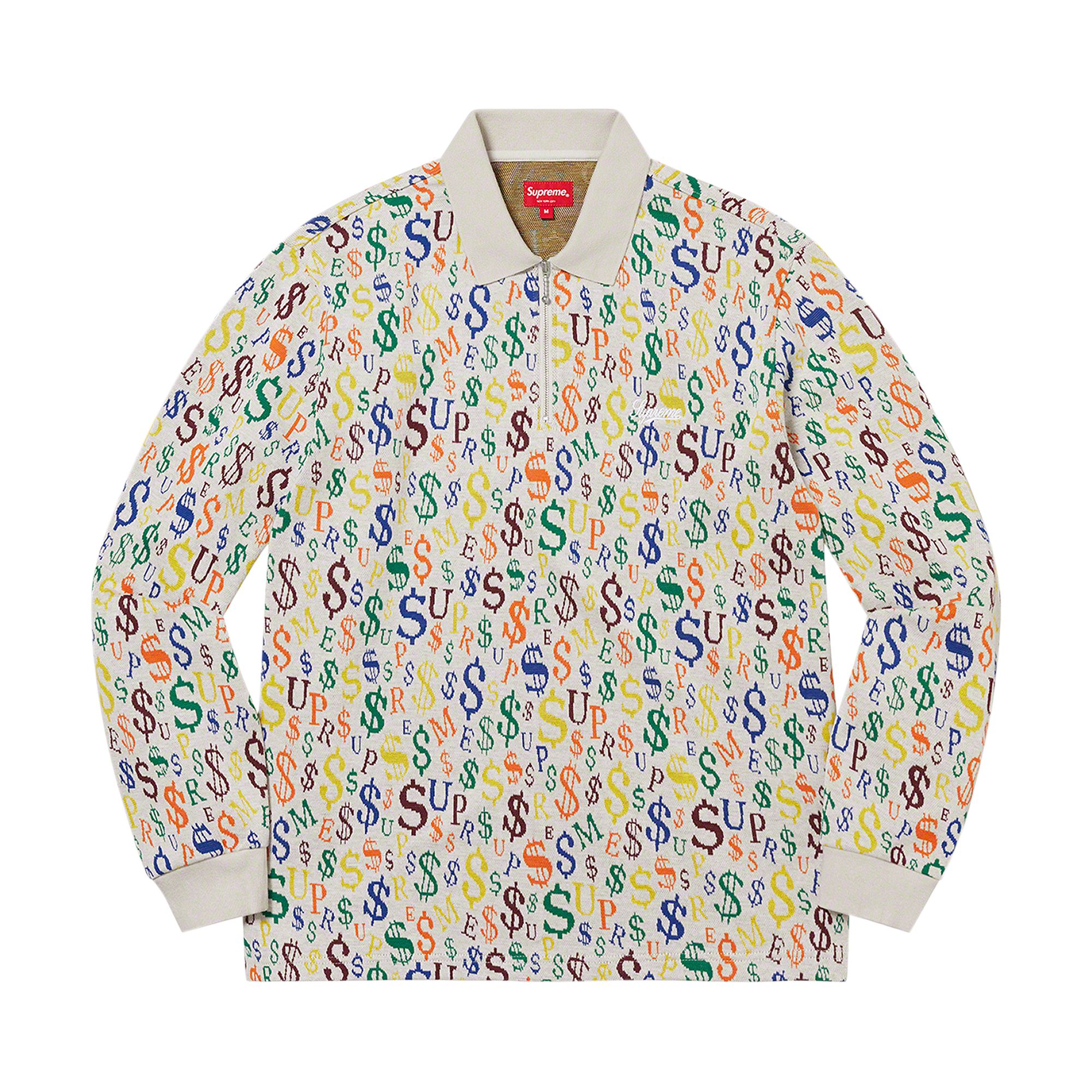Pre-owned Supreme Currency Jacquard Zip Long-sleeve Polo 'white'