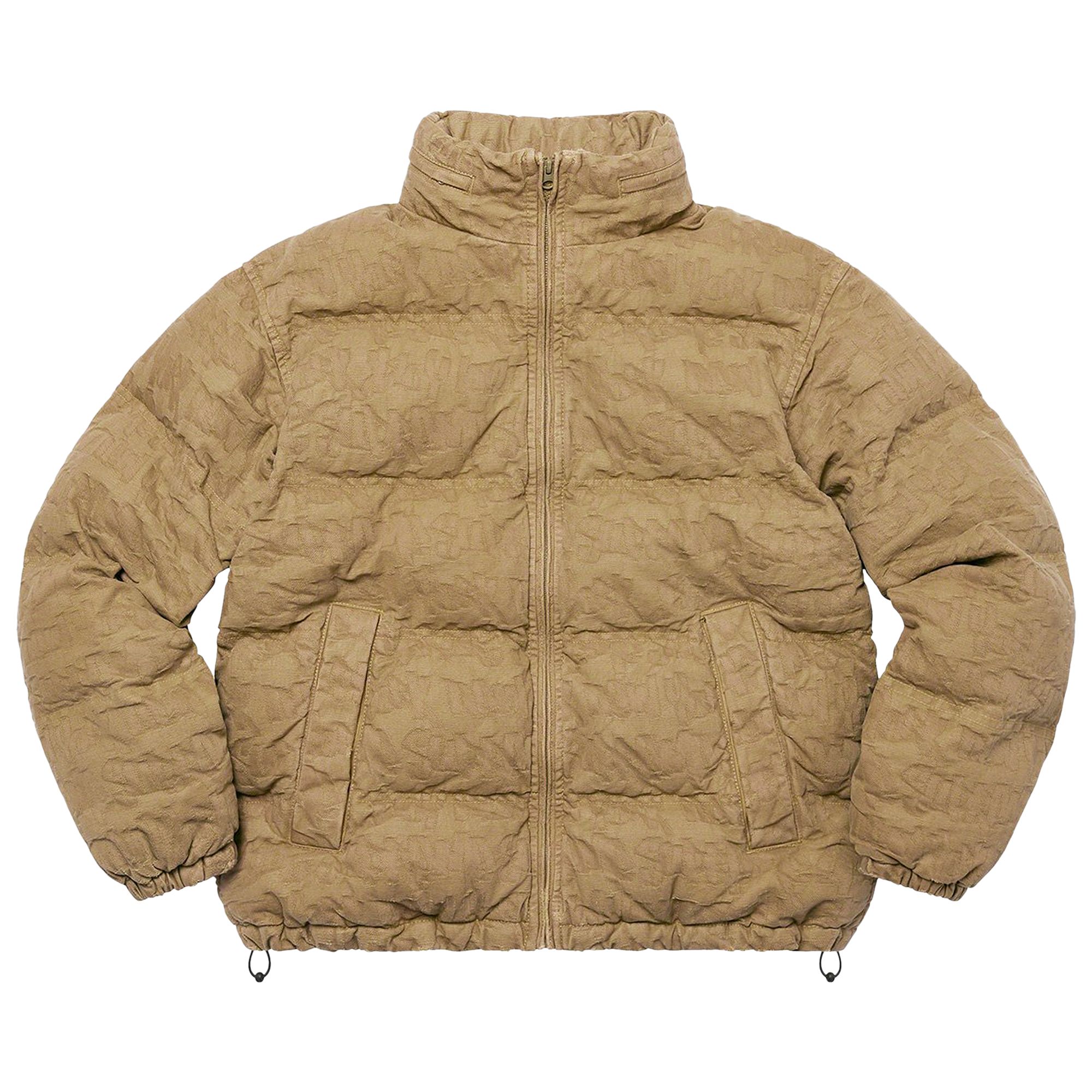 Supreme Fat Tip Jacquard Denim Puffer Jacket 'Olive' | Tan | Men's Size L