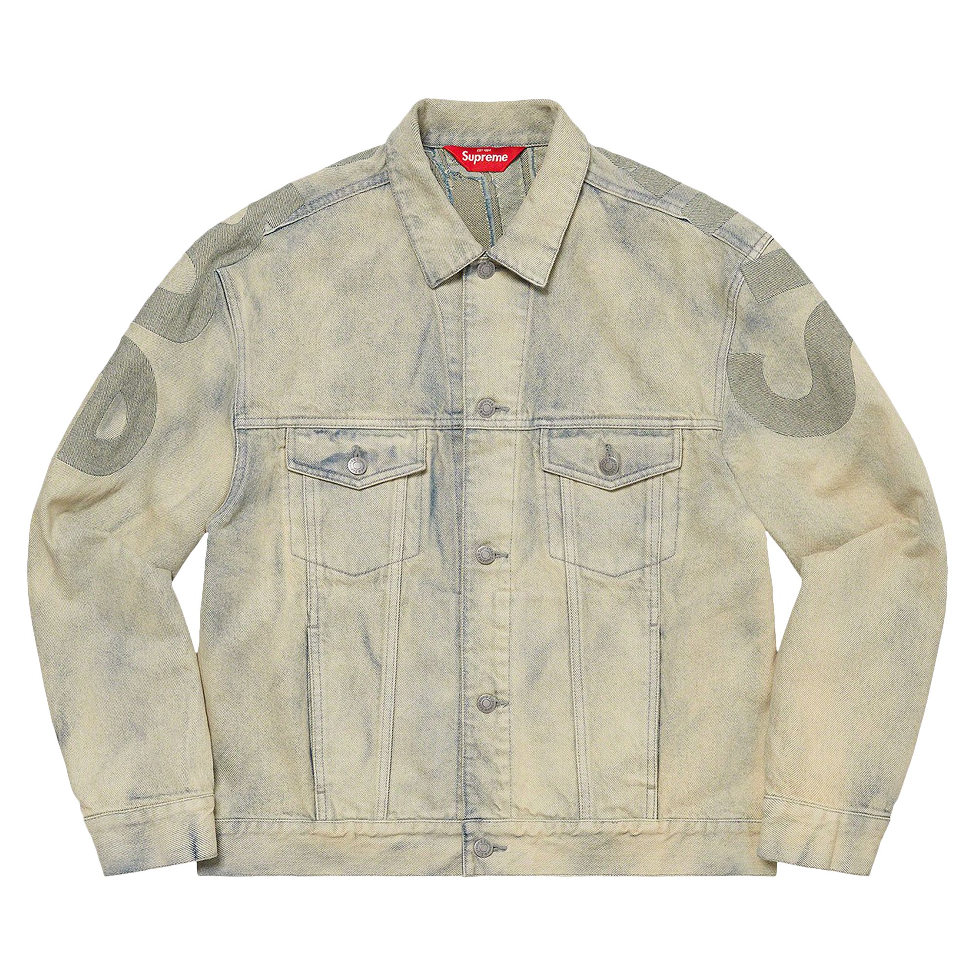 Supreme Inset Logo Denim Trucker Jacket 'Dirty' | Grey | Men's Size M