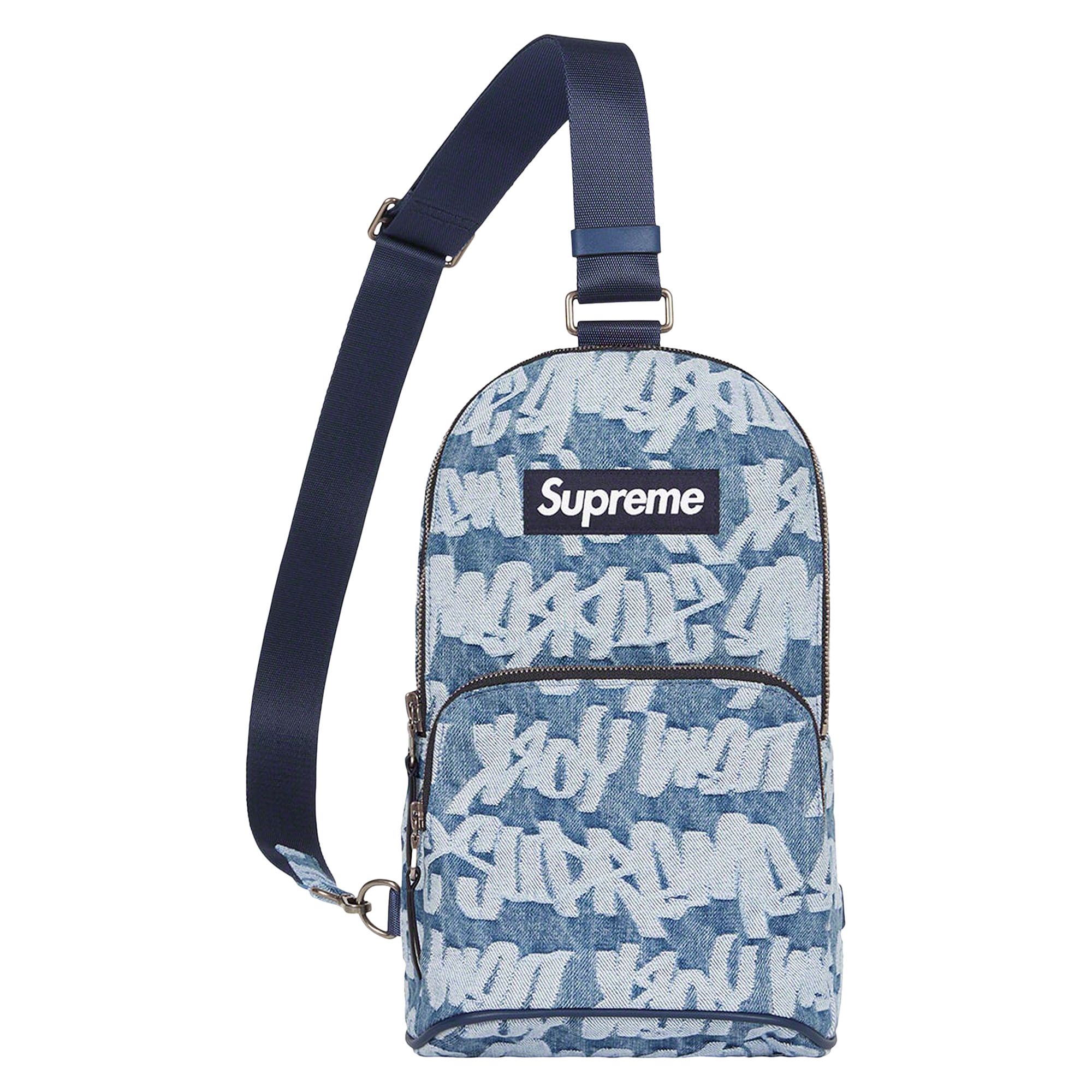 Click to view more detailed imagery on our partner's website Pre-owned Supreme Fat Tip Jacquard Denim Sling Bag 'blue'