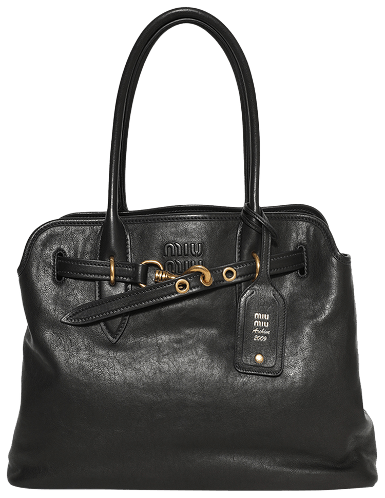 バッグ MIU MIU 00s looping leather tote bag Miu Miu Vintage 2000s Brown Pony Hair Leather Tote Bag – I