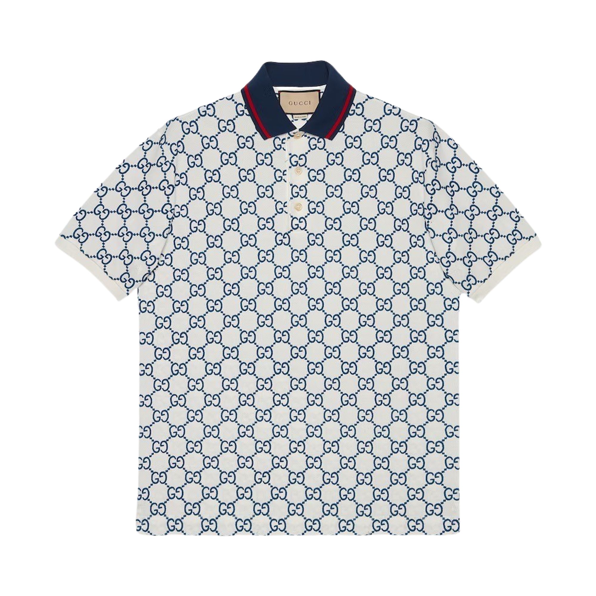 Gucci GG Stretch Polo 'White/Blue' | Men's Size L