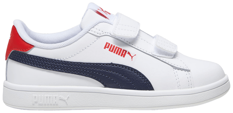 Puma Smash 30 Leather Velcro Little Kid White Navy Red