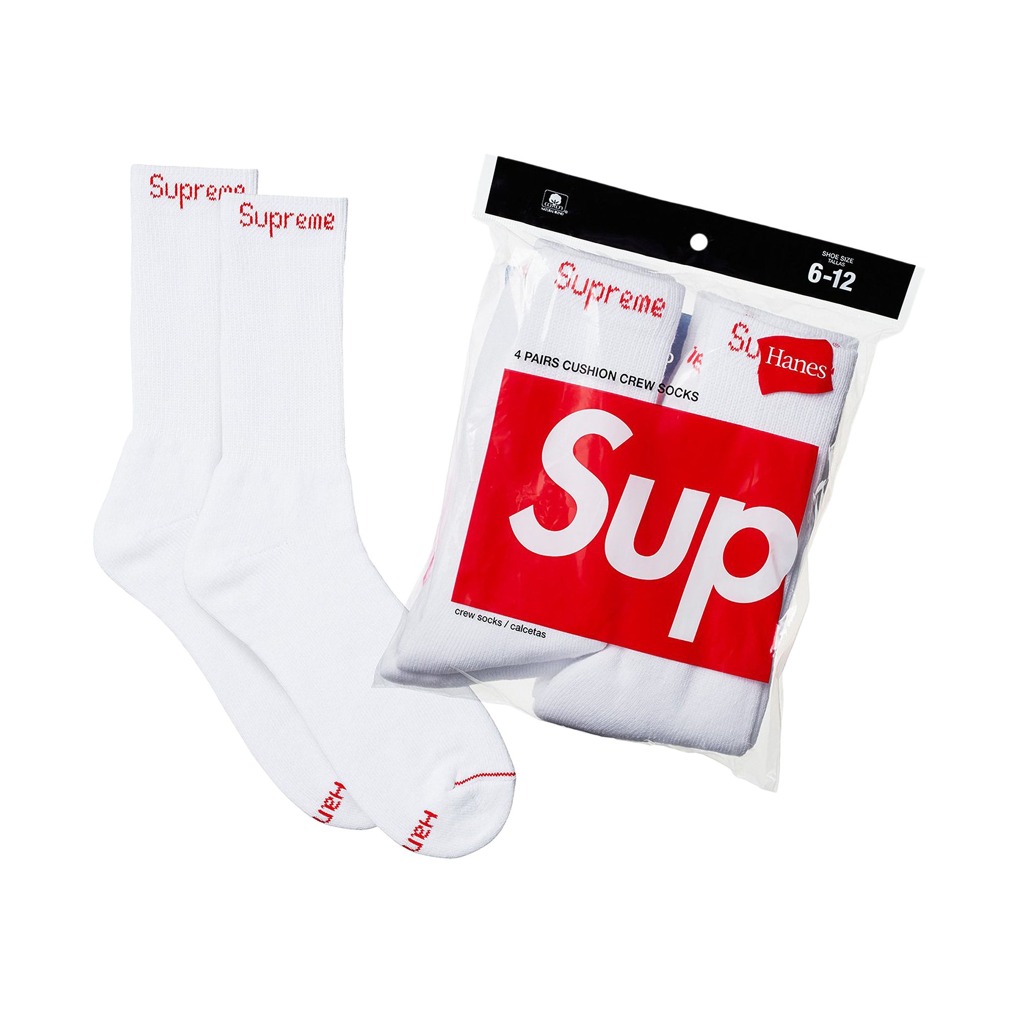 Pre-owned Supreme X Hanes Crew Socks (4 Pack) 'white'