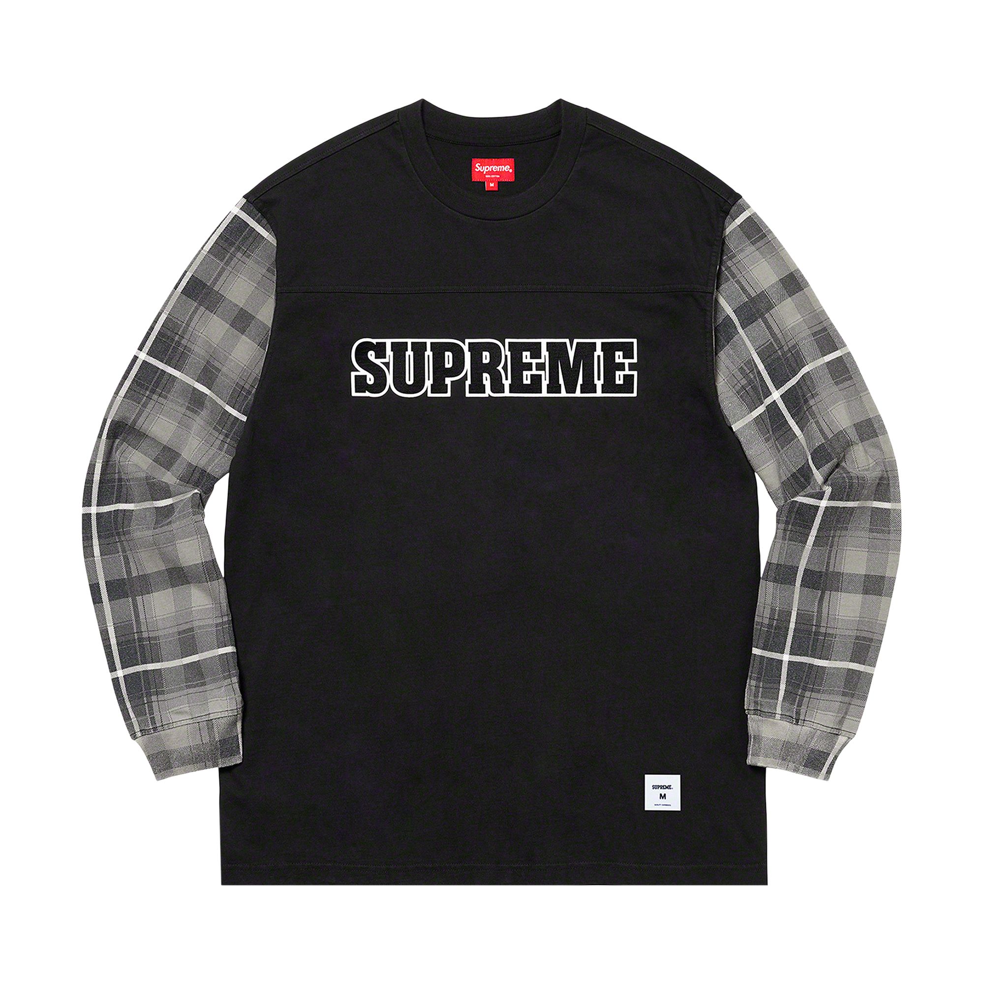 Supreme Plaid Sleeve Long-Sleeve Top 'Black' | Men's Size XL