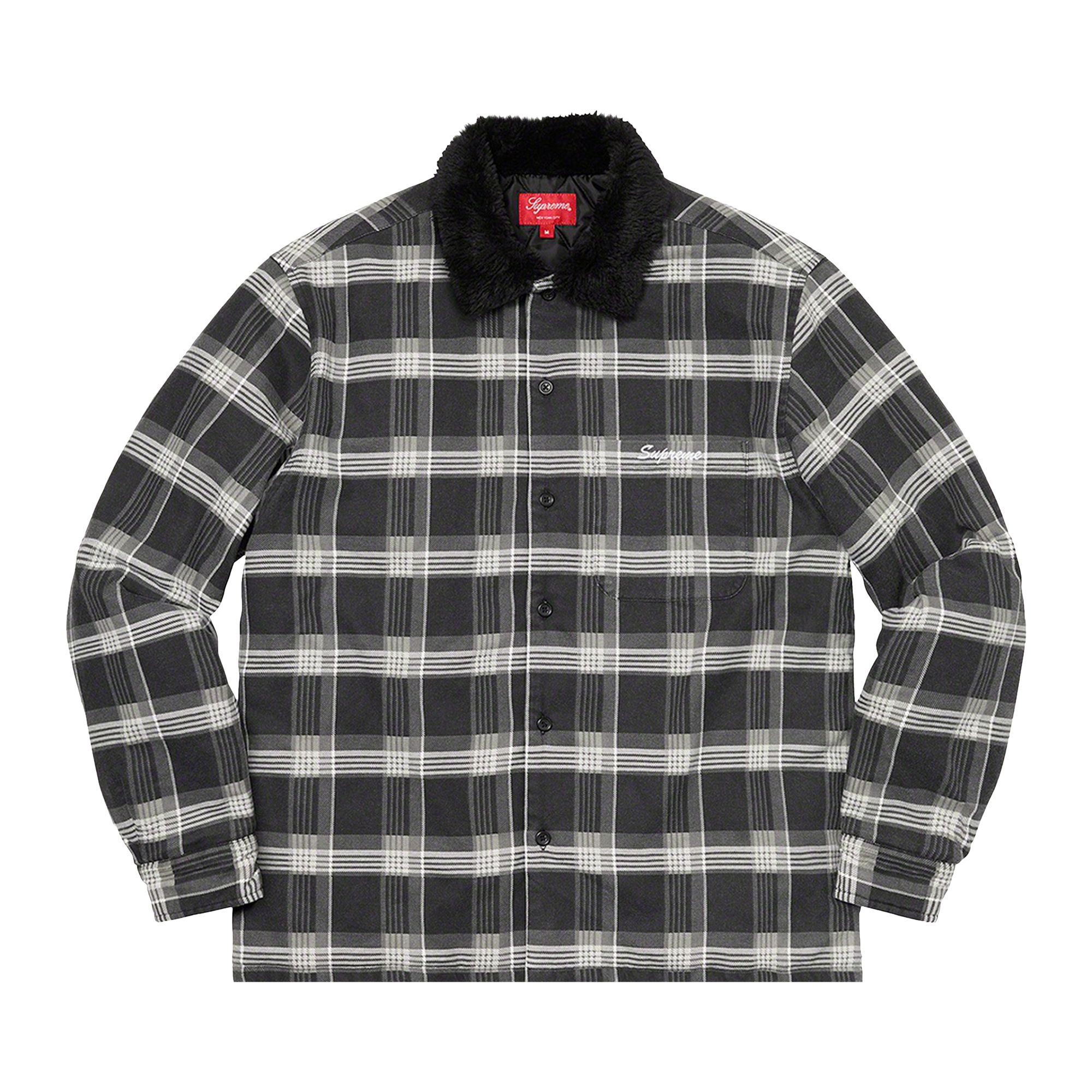 Supreme Faux Fur Collar Flannel Shirt 'Black' | Men's Size L