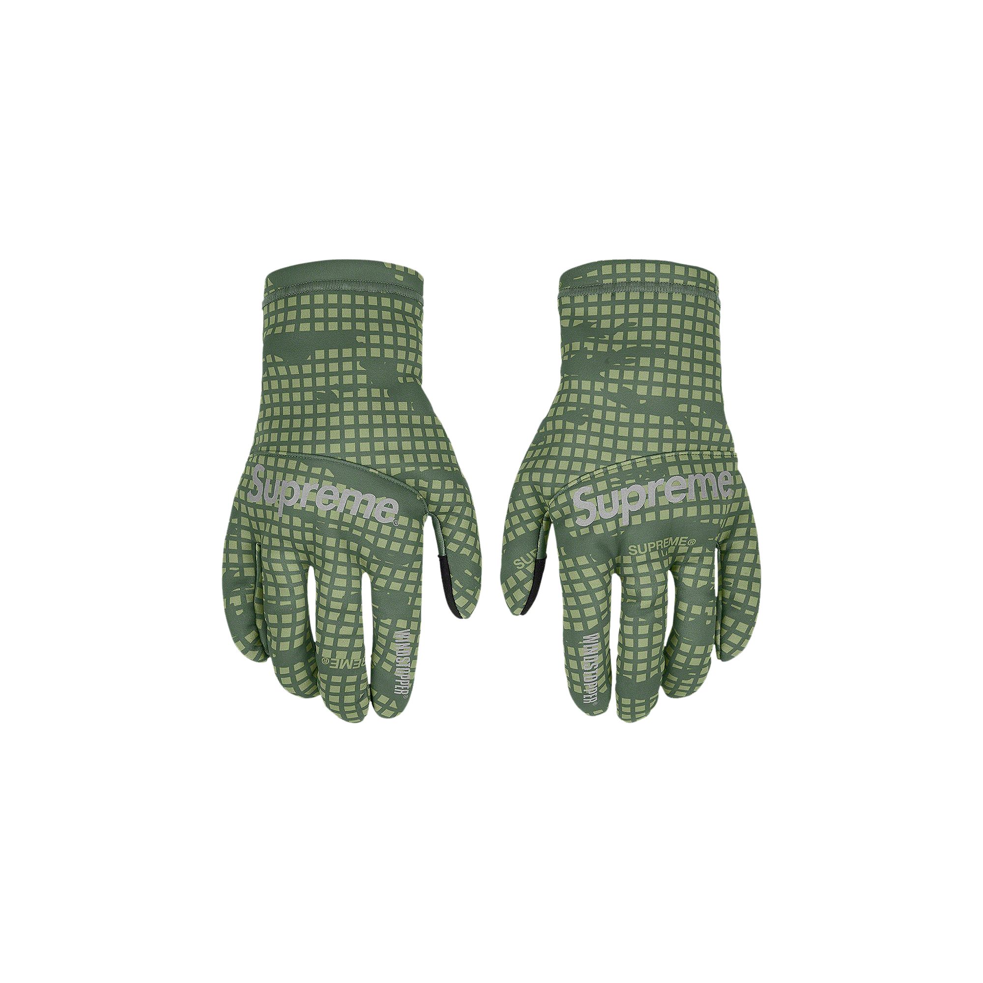 Pre-owned Supreme Windstopper Gloves 'olive Grid Camo' | Green | Men's Size M/l