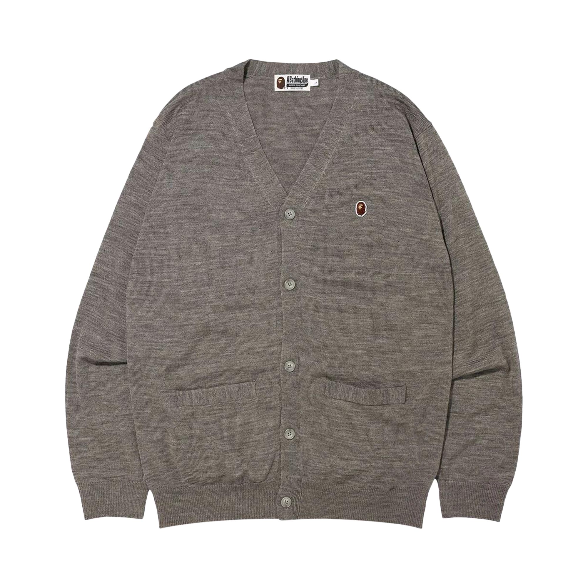 Pre-owned Bape Ape Head One Point Knit Cardigan 'grey' | Men's Size M