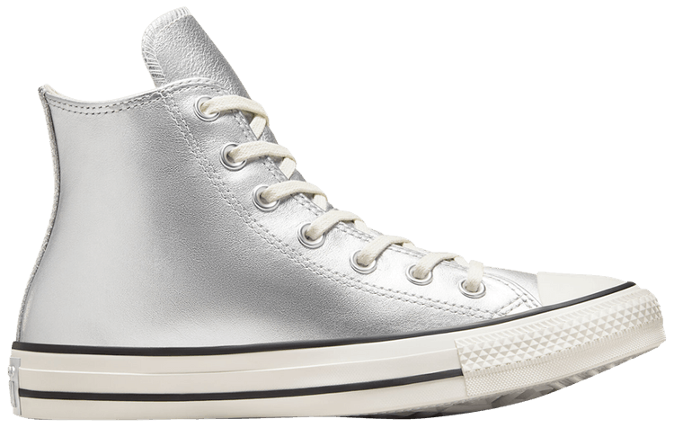 Size 7.0 Wmns Chuck Taylor All Star High Metallic Leather Silver