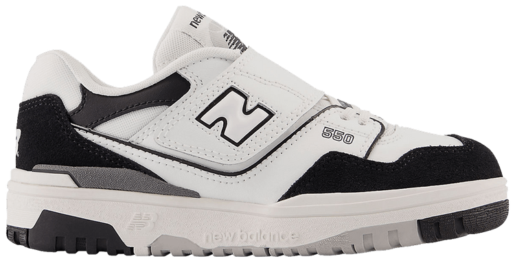 New Balance 550 Bungee Lace Top Strap Little Kid White Black Rain Cloud