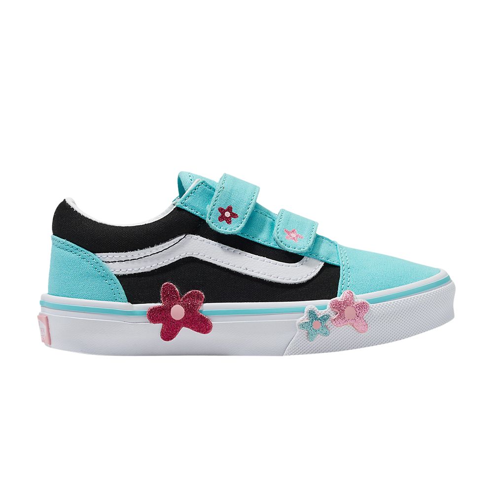 Vans Old Skool V Kids 'Glitter - Flower Power' | Teal | Kid's Size 12.5