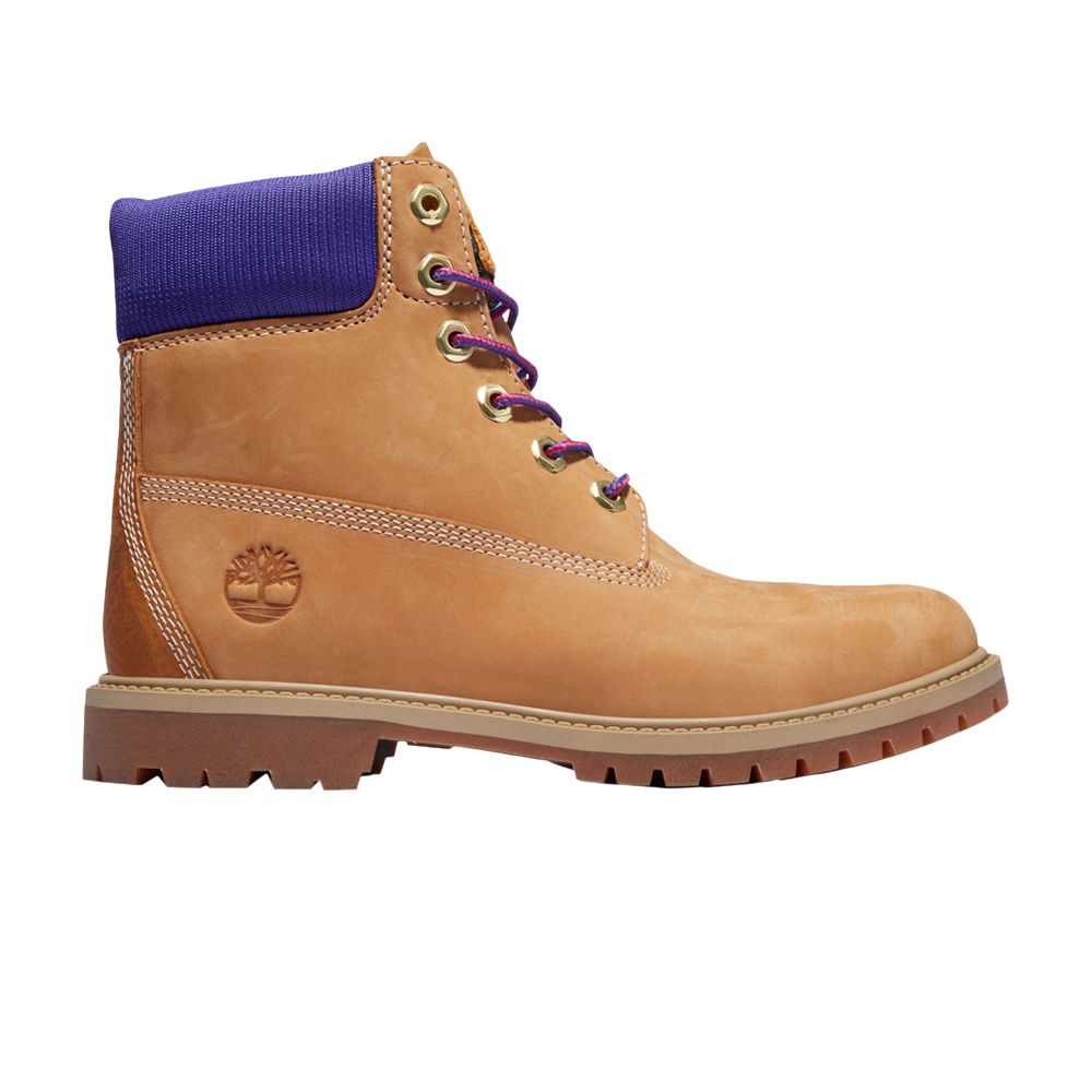 Pre-owned Timberland Wmns 6 Inch Premium Boot 'wheat Purple' In Tan