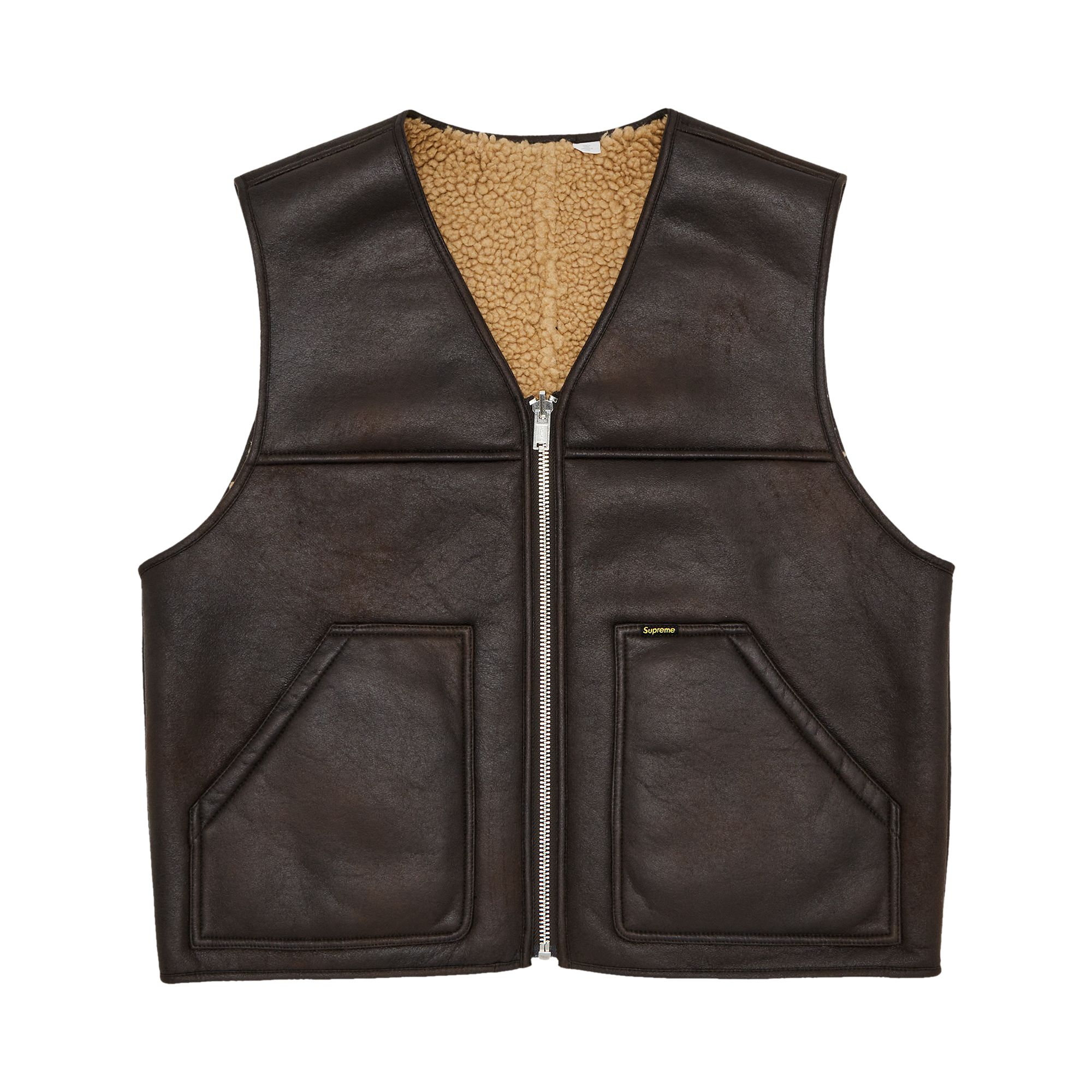Pre-owned Supreme Reversible Faux Shearling Work Vest 'brown'