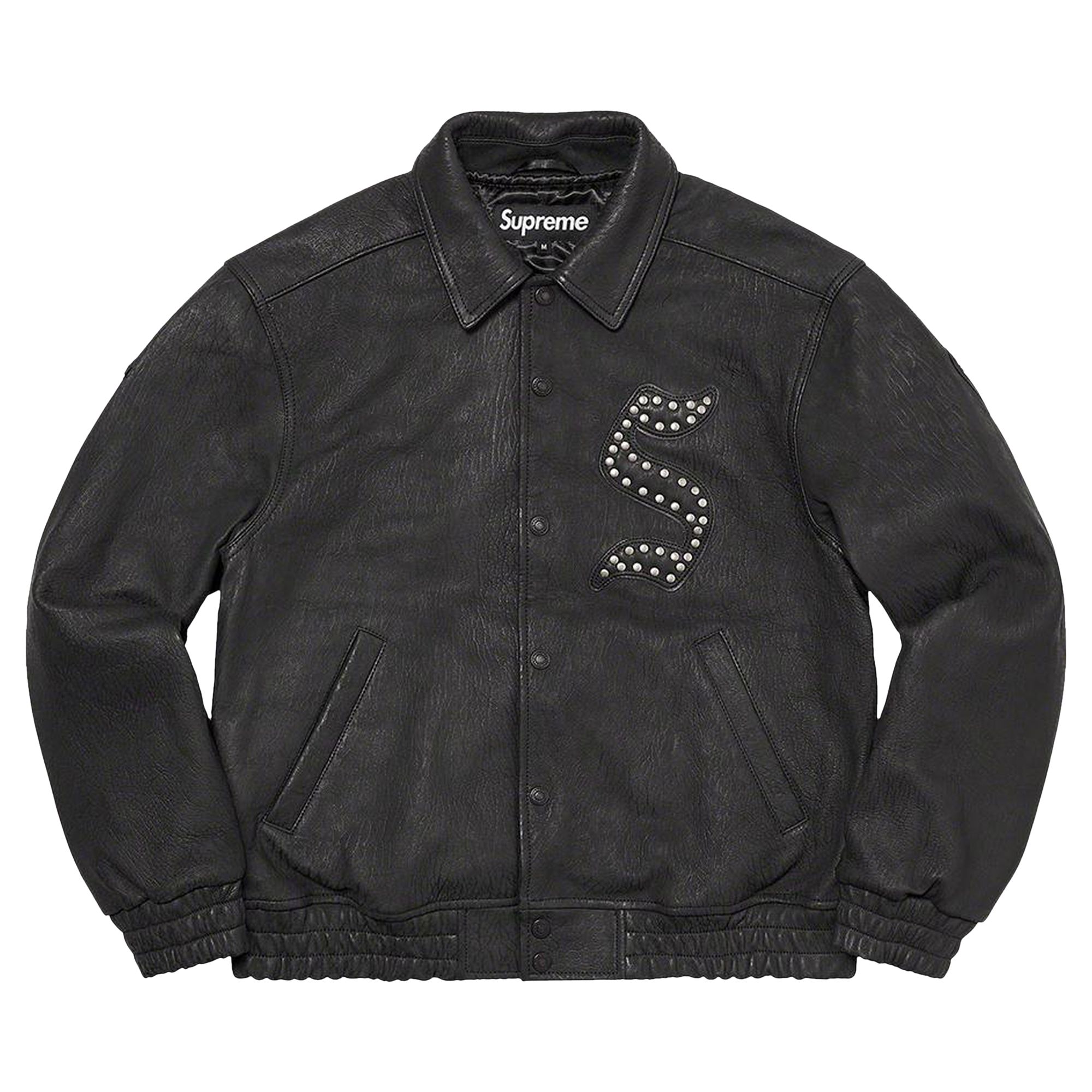 Supreme Pebbled Leather Varsity Jacket 'Black' | Men's Size S