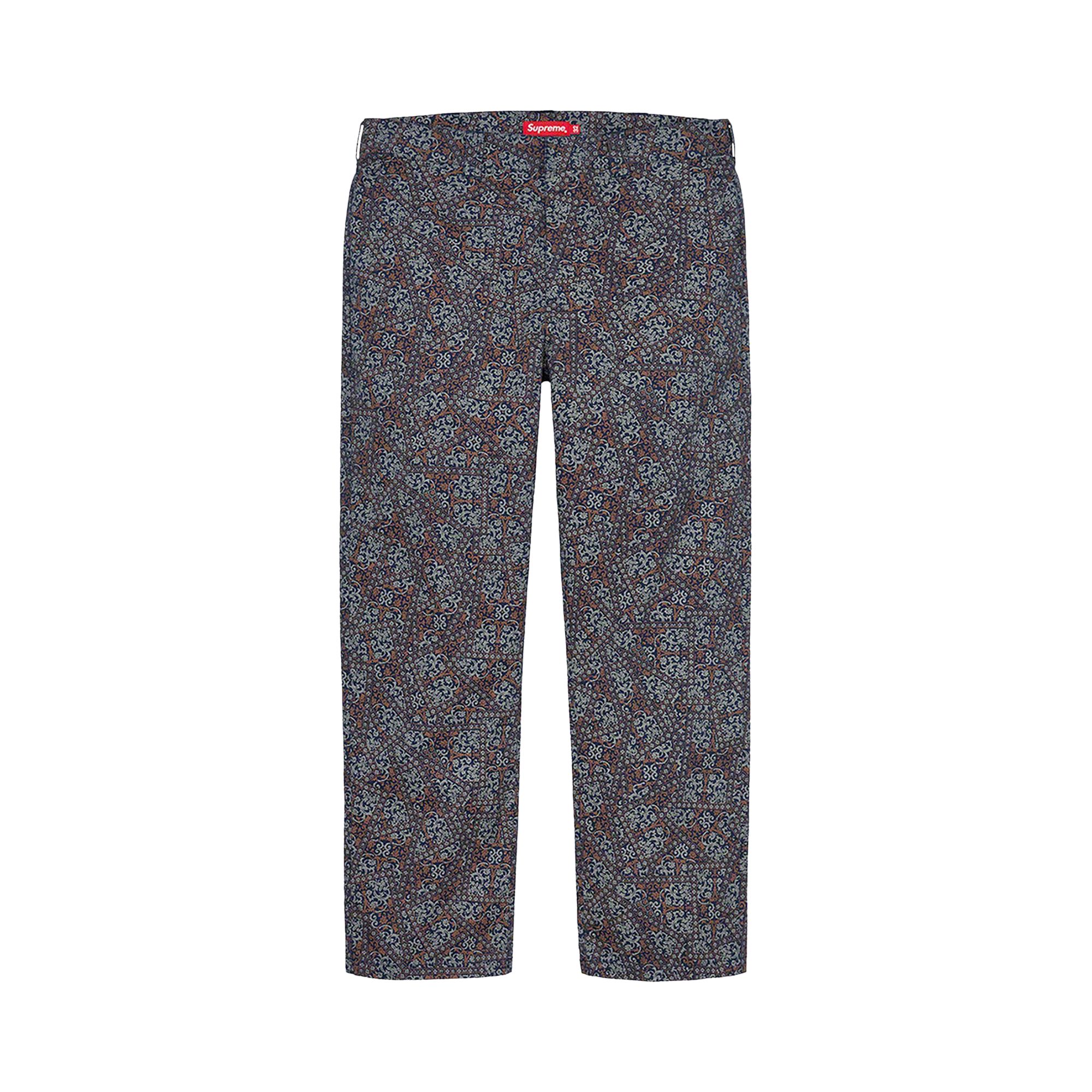 Pre-owned Supreme Work Pant 'light Navy Floral Cards' | Blue | Men's Size 32