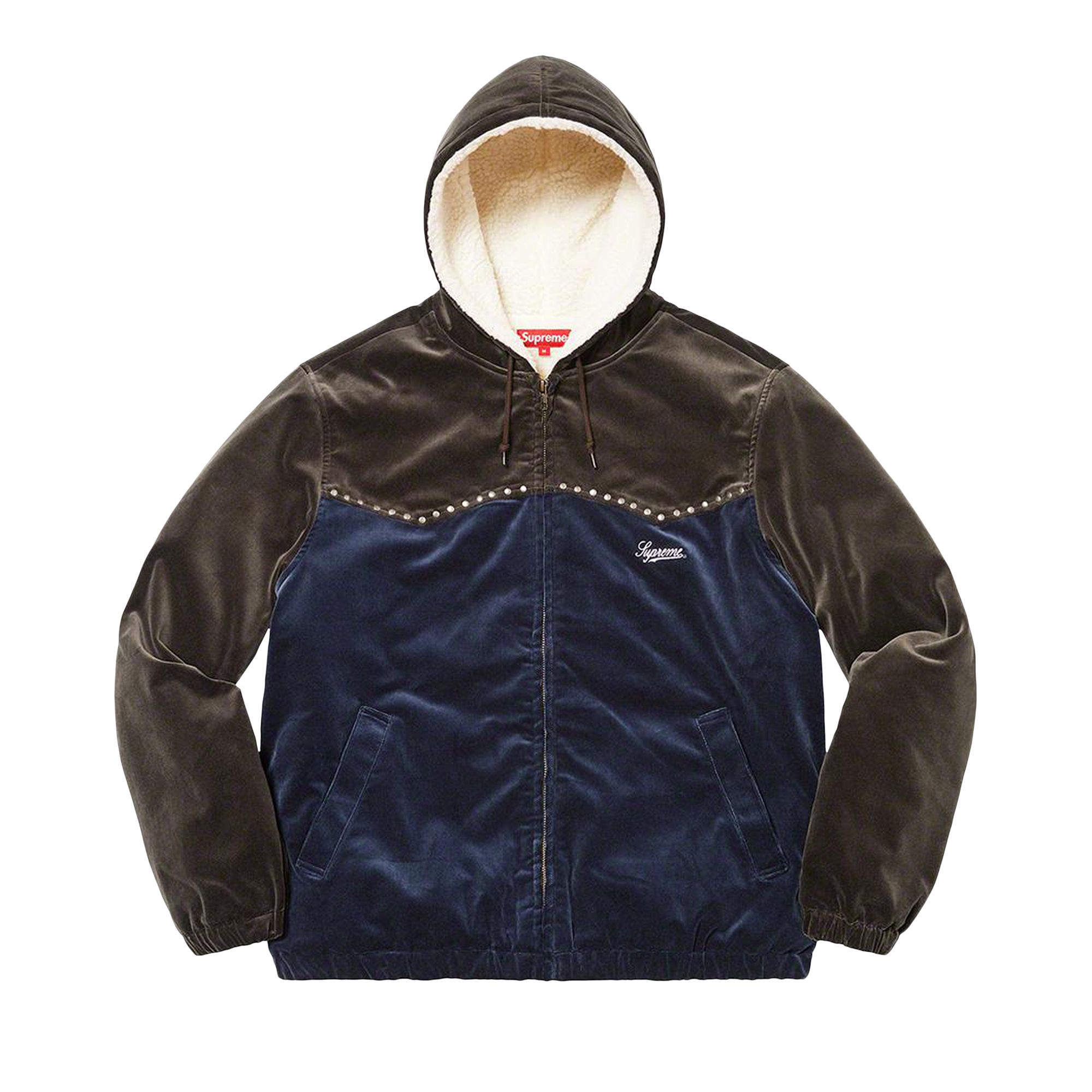 Pre-owned Supreme Studded Velvet Hooded Work Jacket 'navy' | Blue | Men's Size Xl