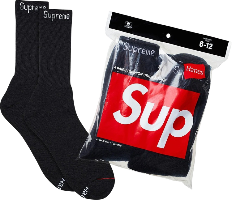 Supreme x Hanes Crew Socks 4 Pack Black