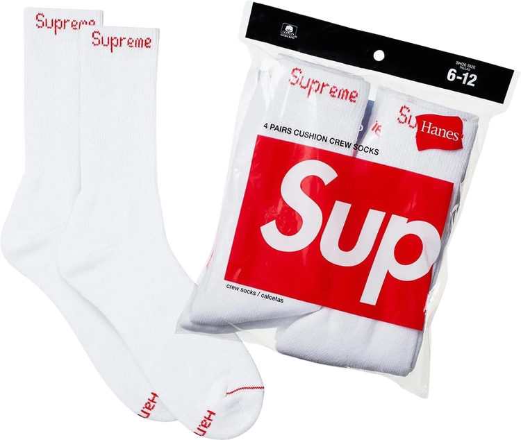 Supreme x Hanes Crew Socks 4 Pack White