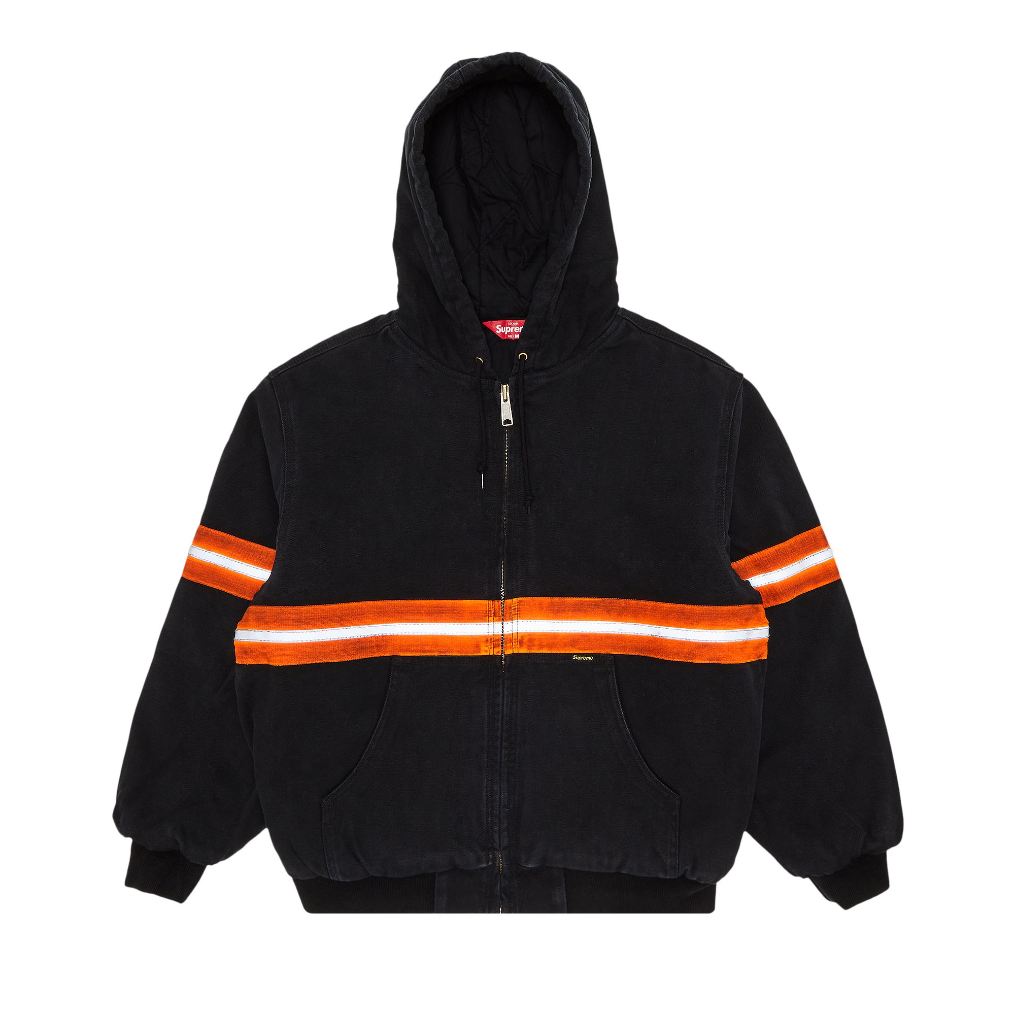 Supreme Reflective Stripe Hooded Work Jacket 'Black' | Men's Size XL
