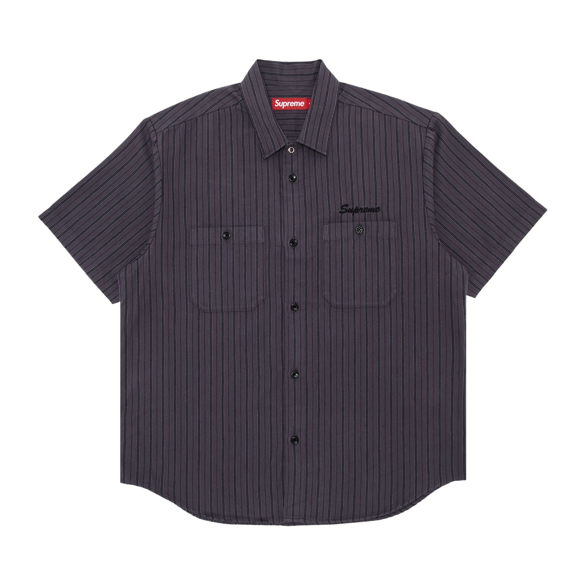 Supreme AOI Eyes Short-Sleeve Work Shirt 'Stripe' | Grey | Men's Size S