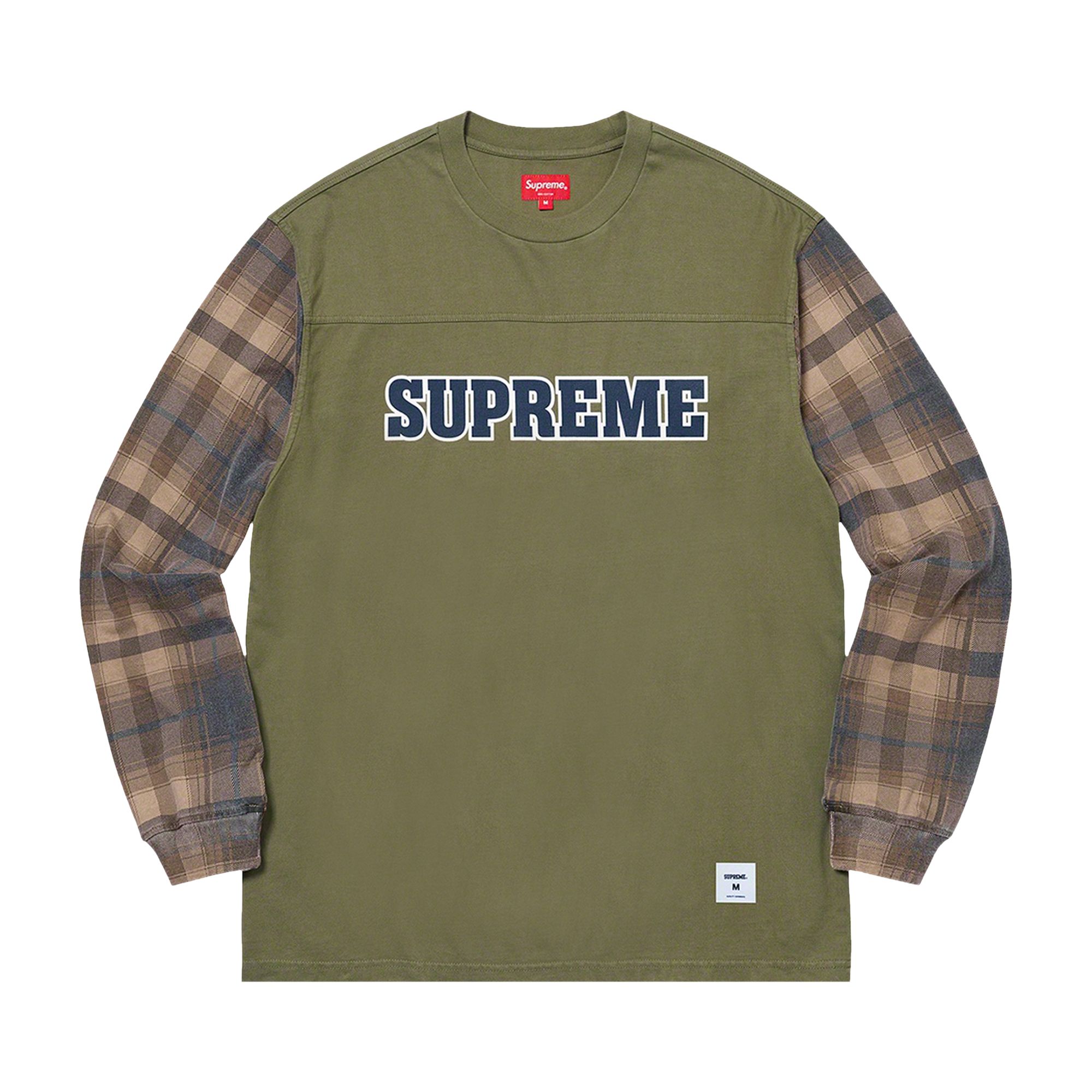 Supreme Plaid Sleeve Long-Sleeve Top 'Light Olive' | Green | Men's Size M