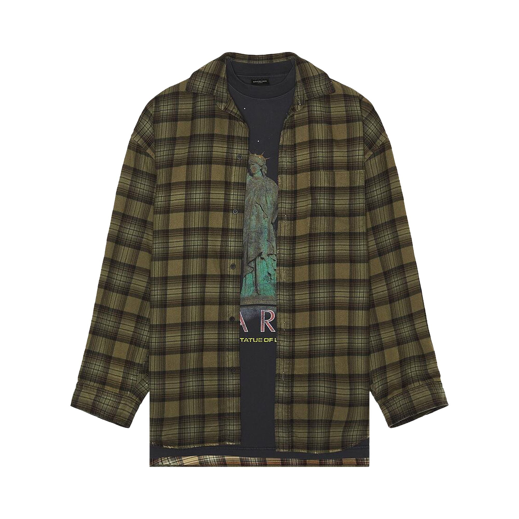 Pre-owned Balenciaga Paris Liberty Layered Shirt Oversized 'dark Green' | Men's Size 2