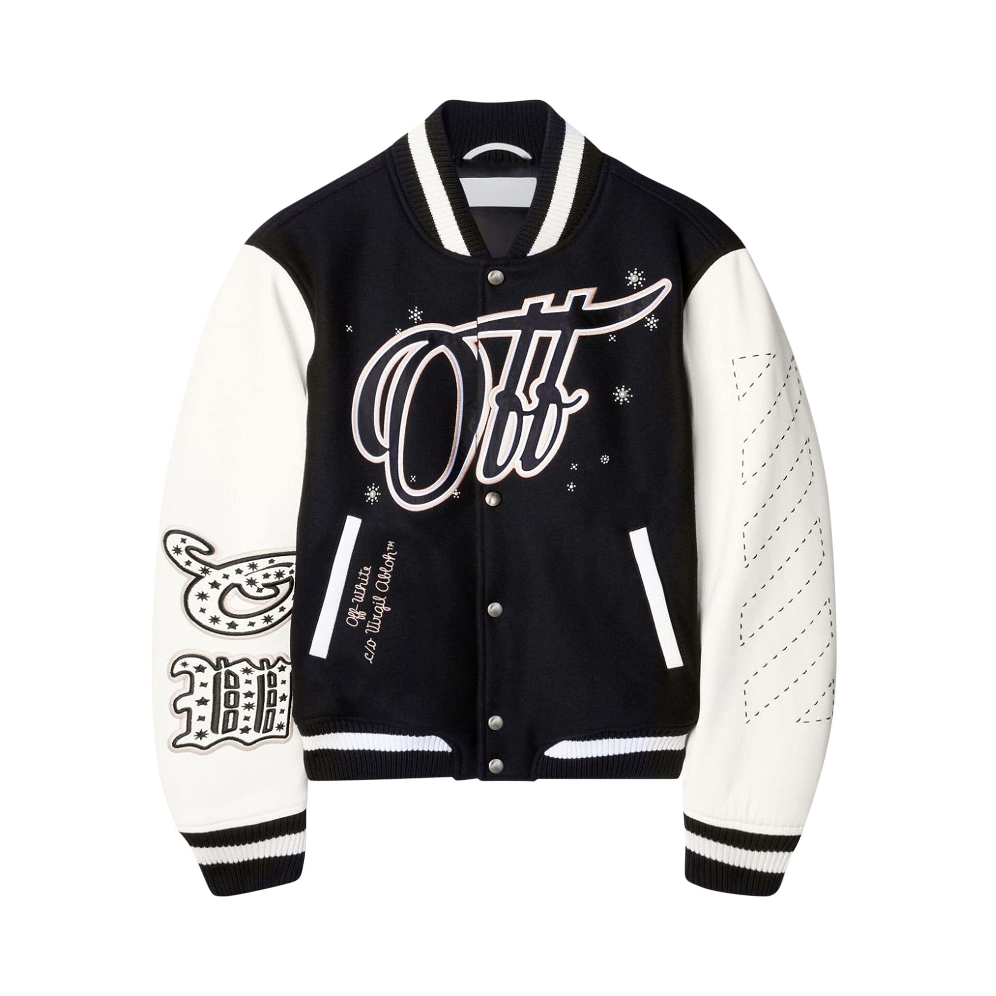 Pre-owned Off-white Embroidered Bling Stars Varsity Jacket 'black/' | Women's Size 38